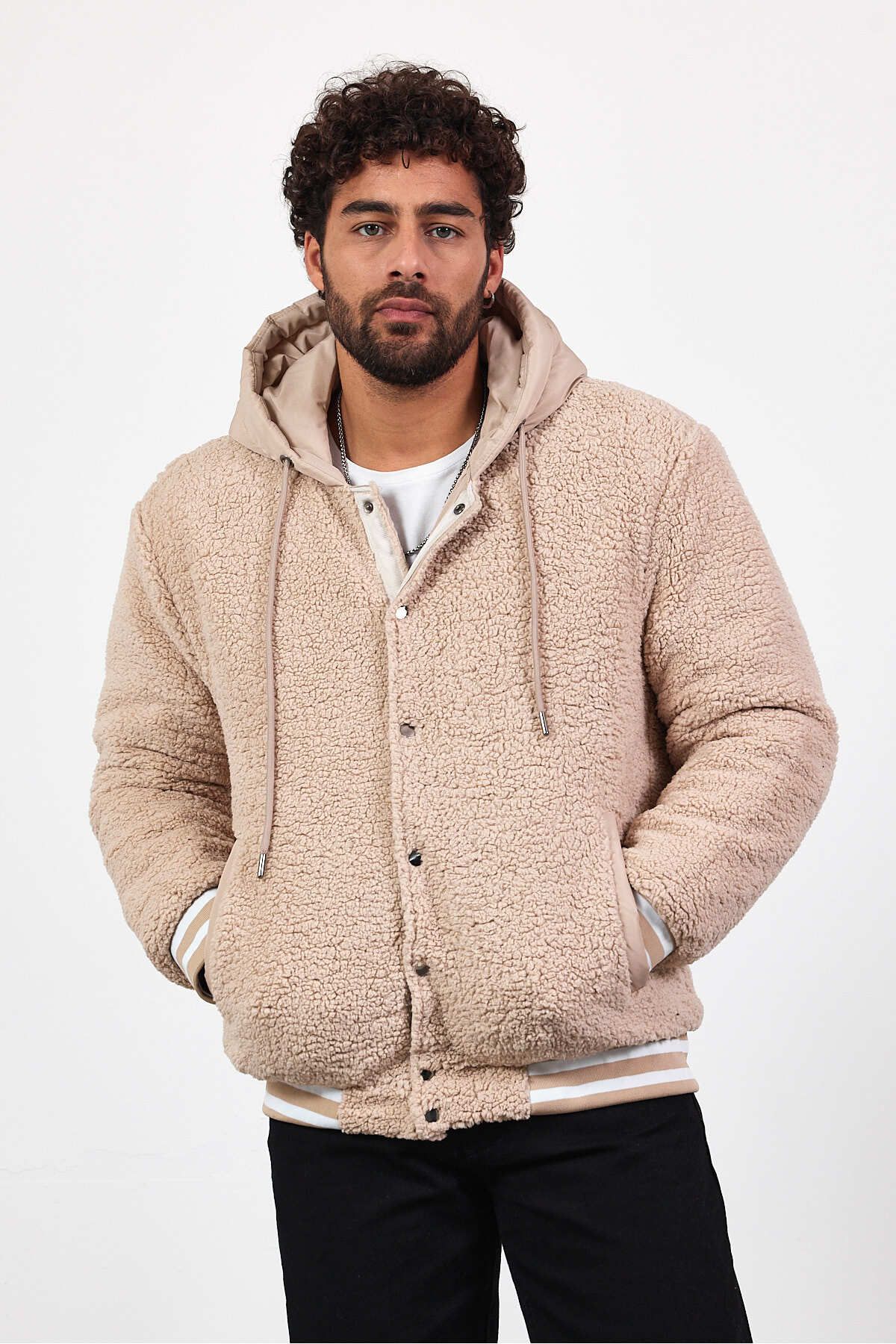 İLKCET MODA-Hooded Plush Unisex College Coat 2