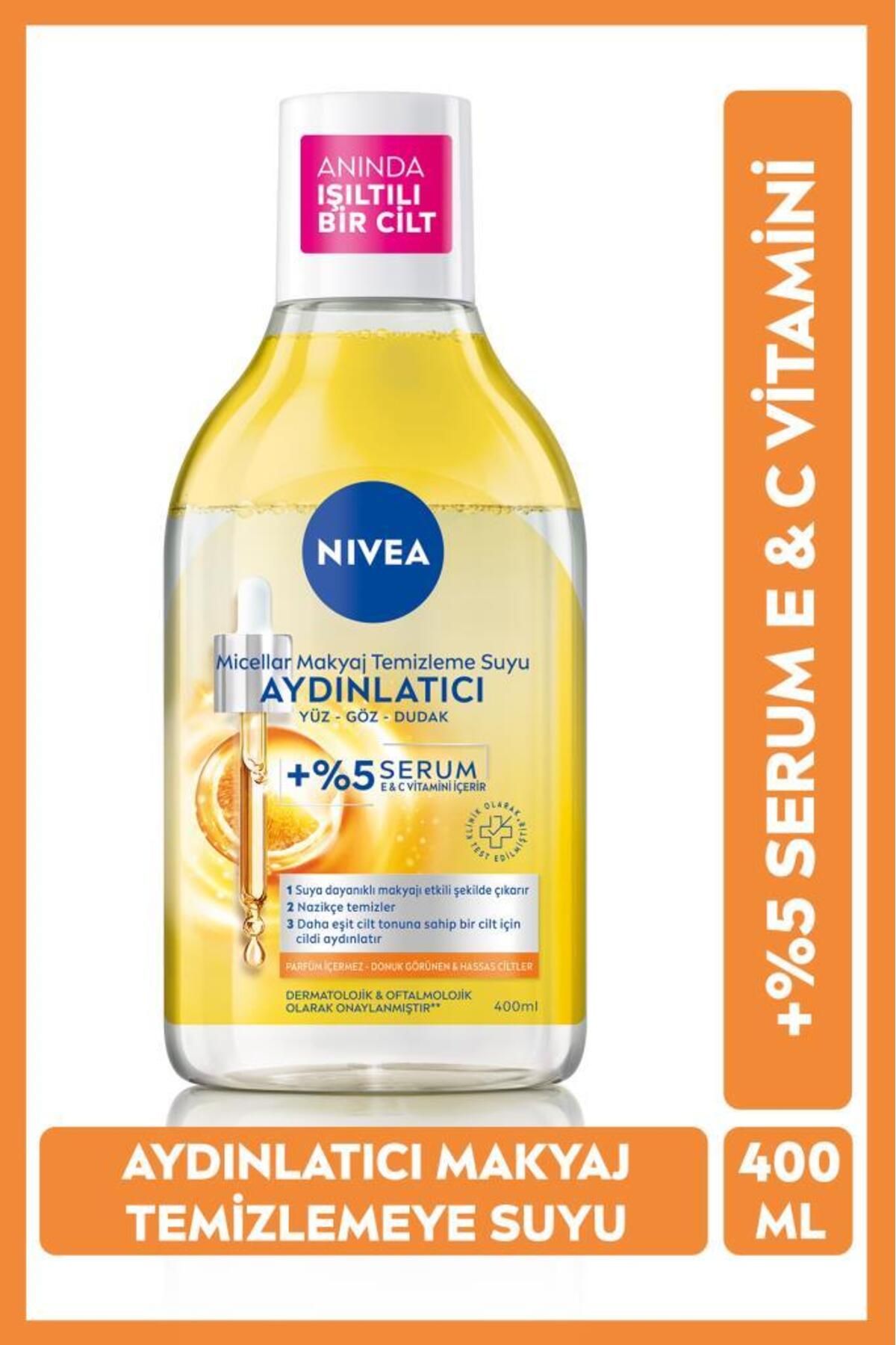 NIVEA Aydınlatıcı Micellar Makyaj Temizleme Suyu 400ml, Serum İçerikli, Donuk ve Hassas Cilt Tipleri