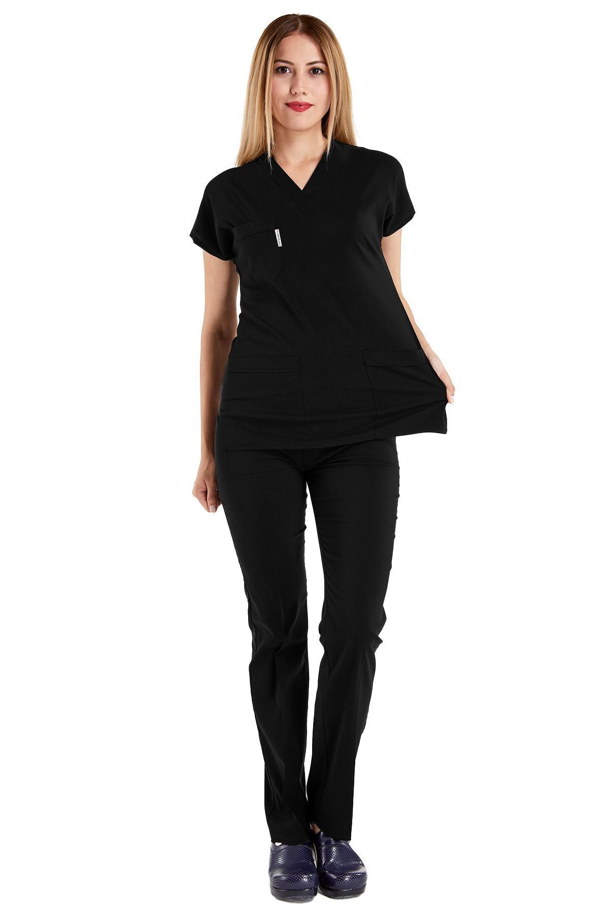 Alsancak Üniforma-Μαύρο Lycra Fine Fabric Scrubs Doctor Nurse Τζέρσεϊ χειρουργική στολή με νυχτερίδα 4