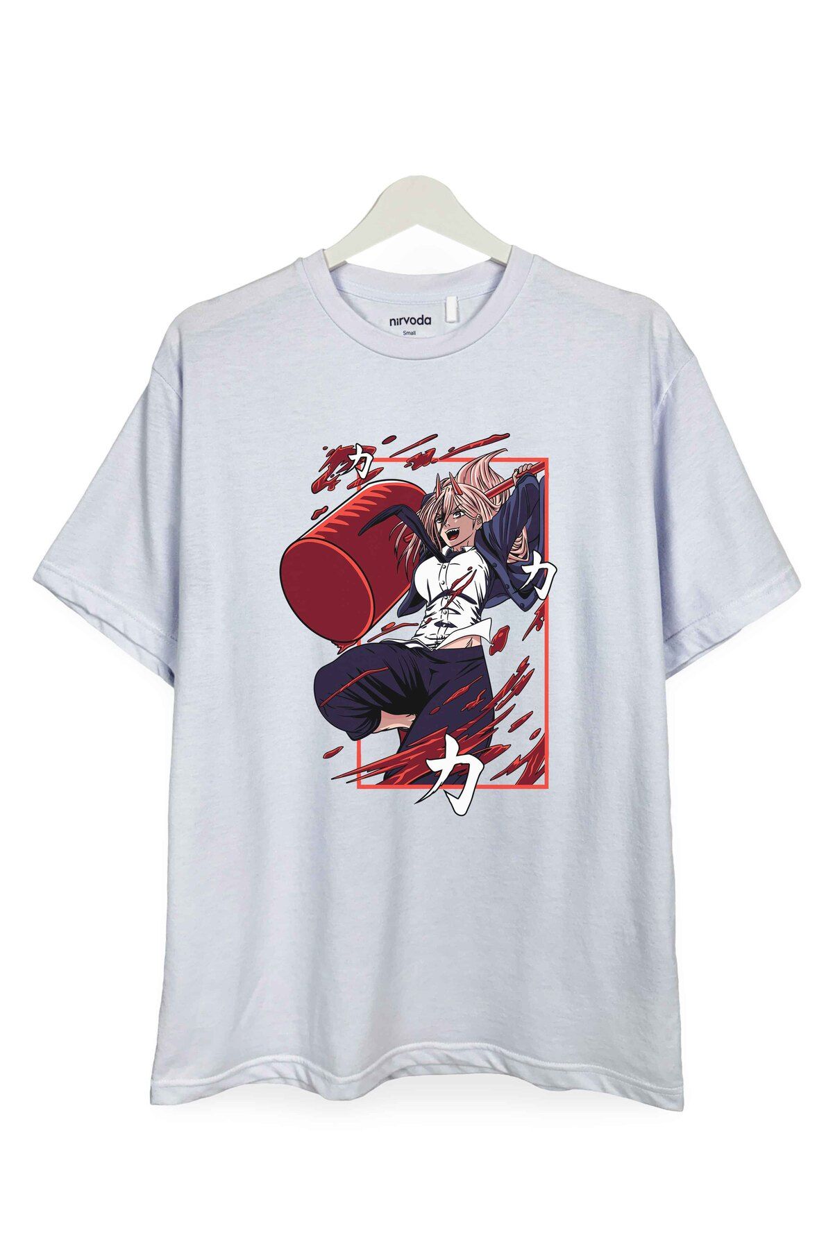 nirvoda Tricou Polera Chainsaw Man Printed Loose Fit Crew Deck Anime Manga Unisex - XL