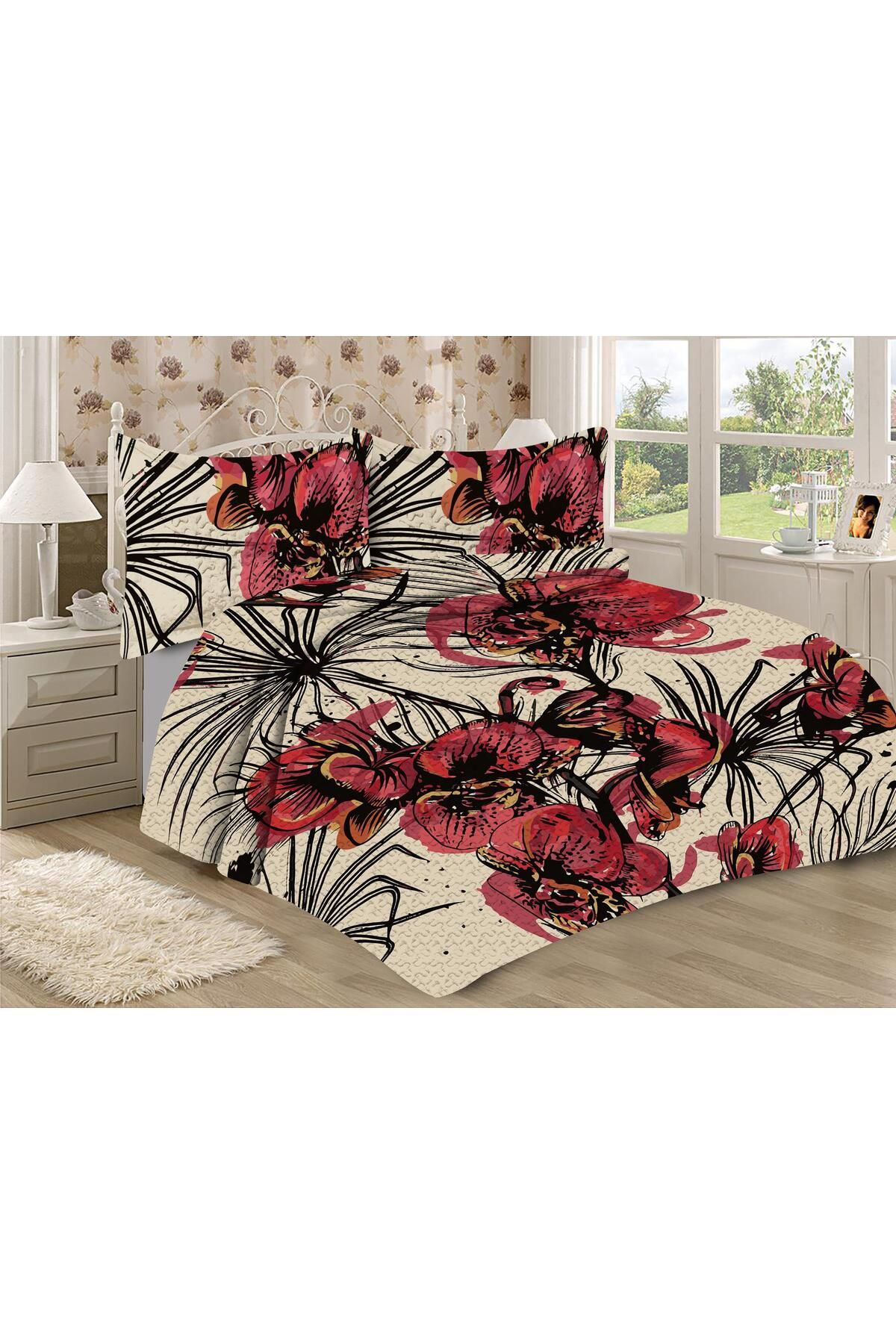 Doruklar Home Collection Set Cuvertură De Pat Din Catifea Căptușită Din Bumbac Matlasat De Calitate Premium Cu Model Modern - One Size