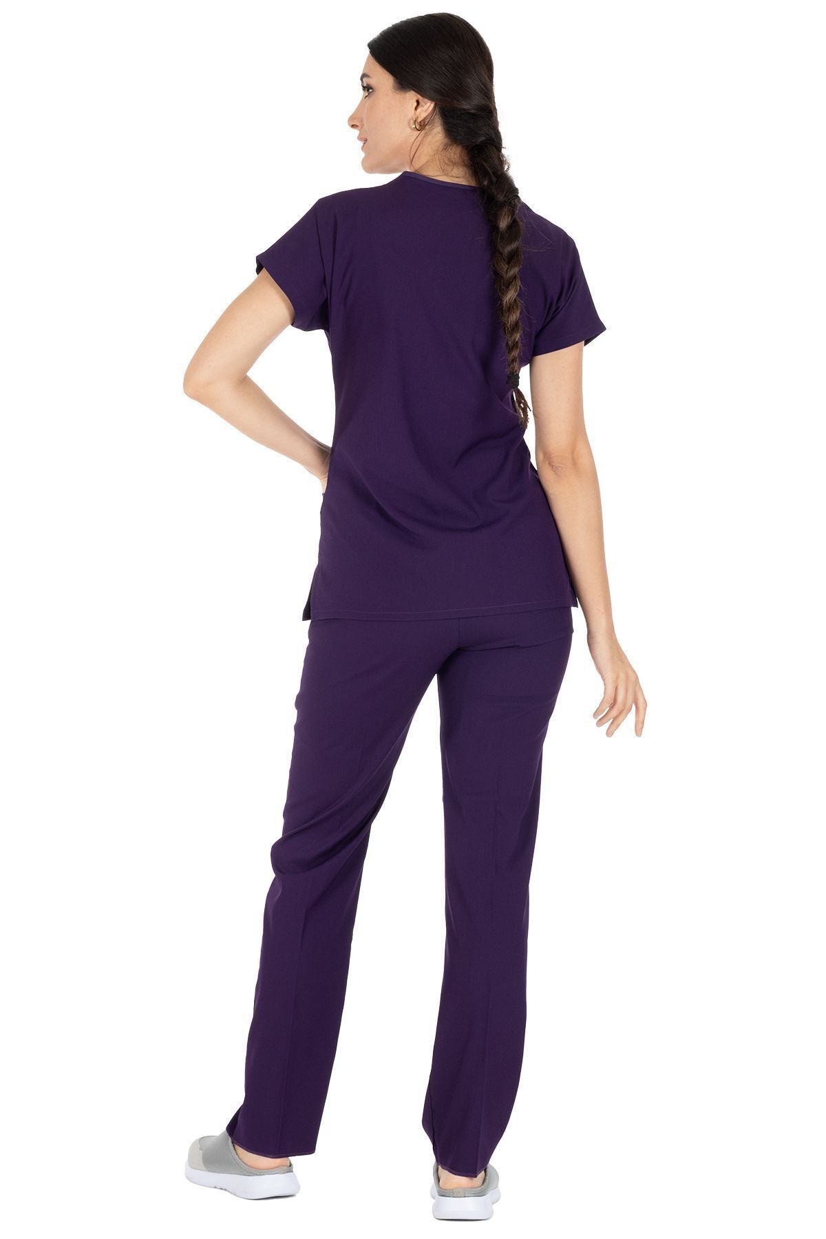 Alsancak Üniforma-Σκούρο μωβ Lycra Fine Fabric Scrubs Doctor Nurse Τζέρσεϊ χειρουργική στολή με νυχτερίδα 6