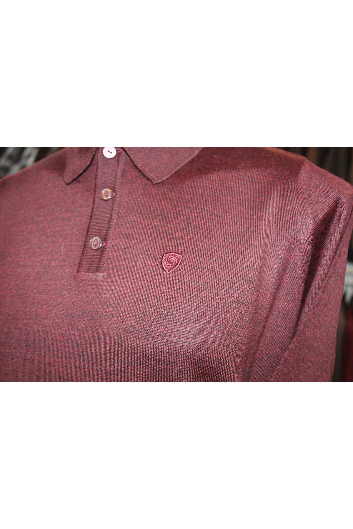 Diandor-Men's Polo Collar Wool Plain Knitwear Sweater Claret Red 2