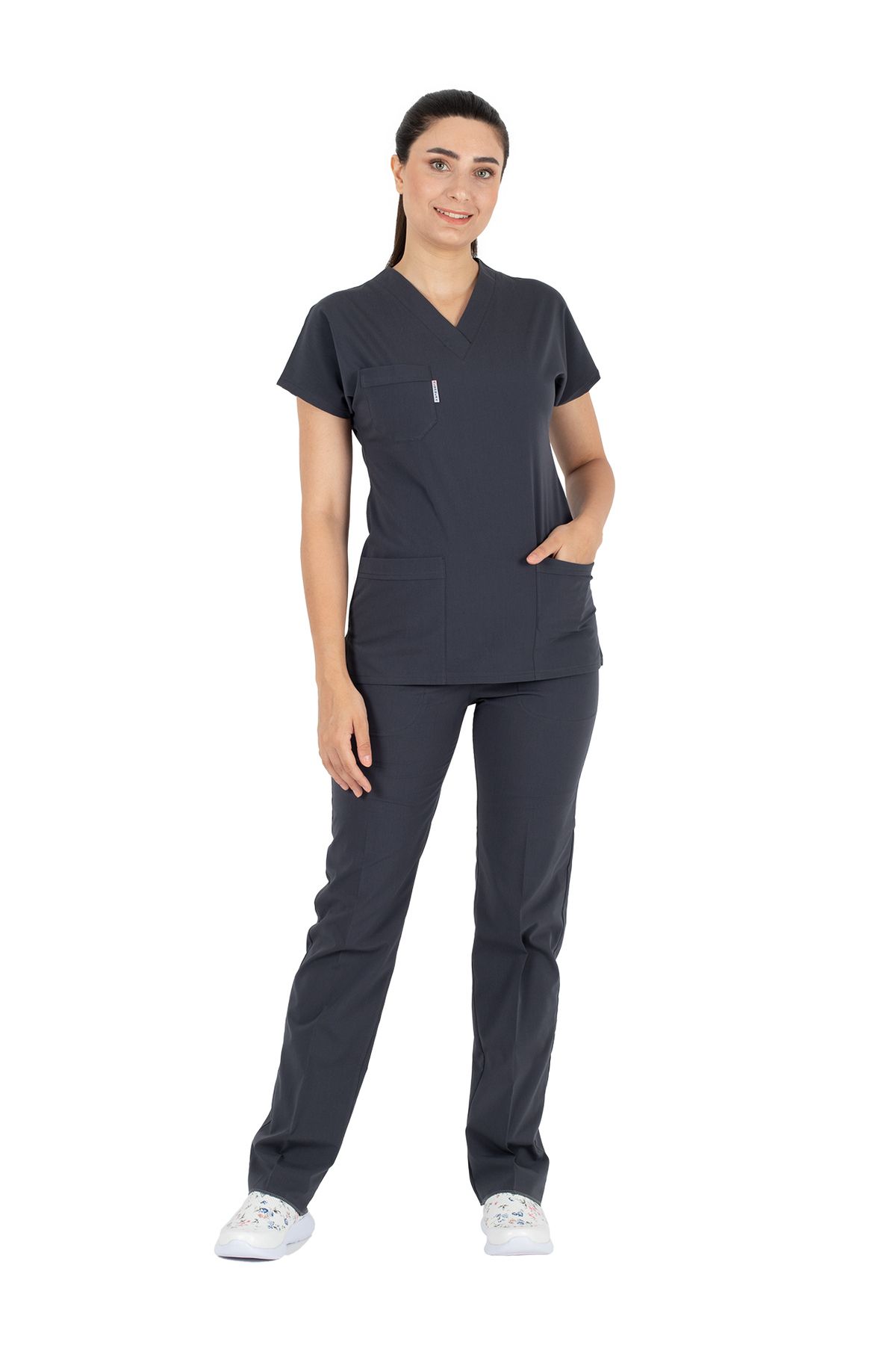 Alsancak Üniforma-Ανθρακί Lycra Thin Fabric Scrubs Doctor Nurse Jersey χειρουργική στολή με νυχτερίδα 4