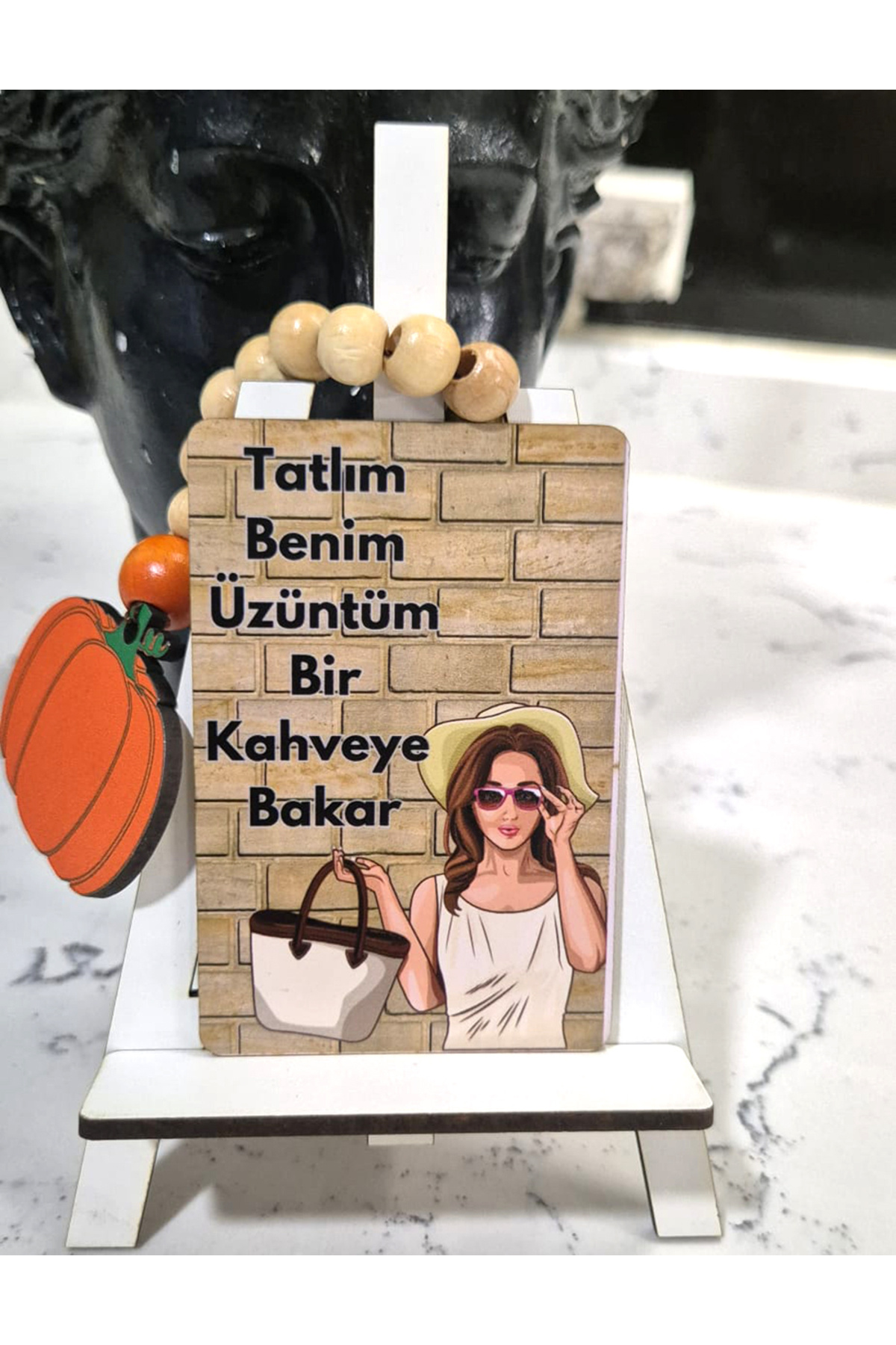 Ahşap Kahve Motto 6 lı Sunum Kartı-Motivasyon Kartları + Ayaklık