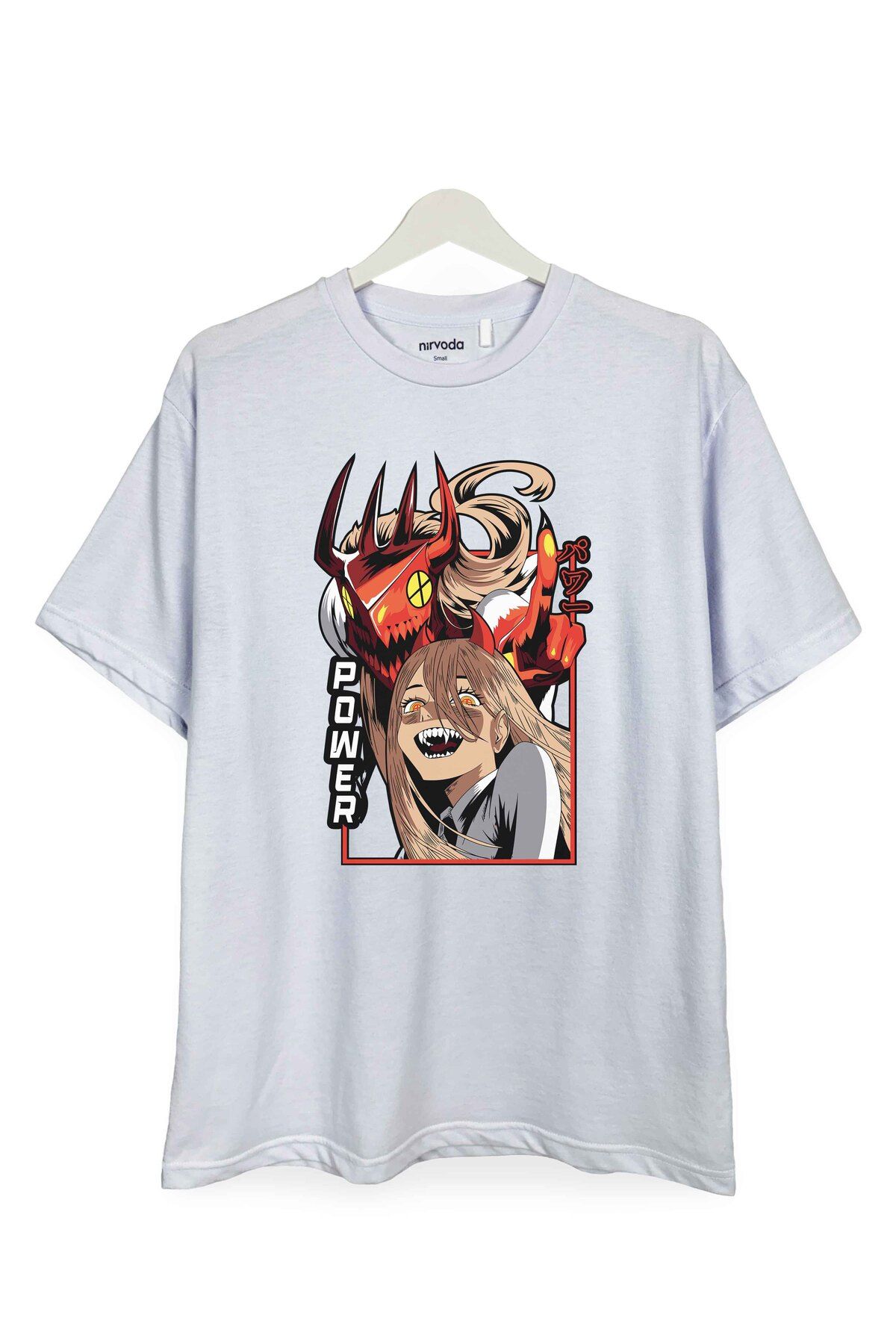 nirvoda Power Hammer Devil Chainsaw Man Printed Loose Fit Crewneck Tricou Anime Manga Unisex - XL