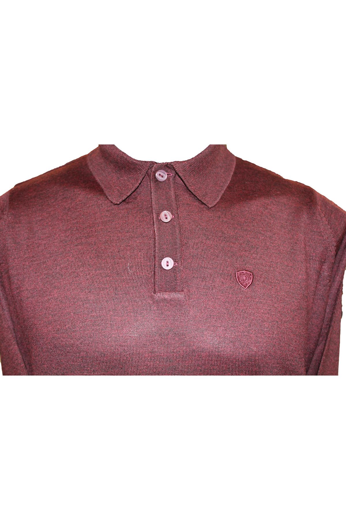 Diandor-Men's Polo Collar Wool Plain Knitwear Sweater Claret Red 3