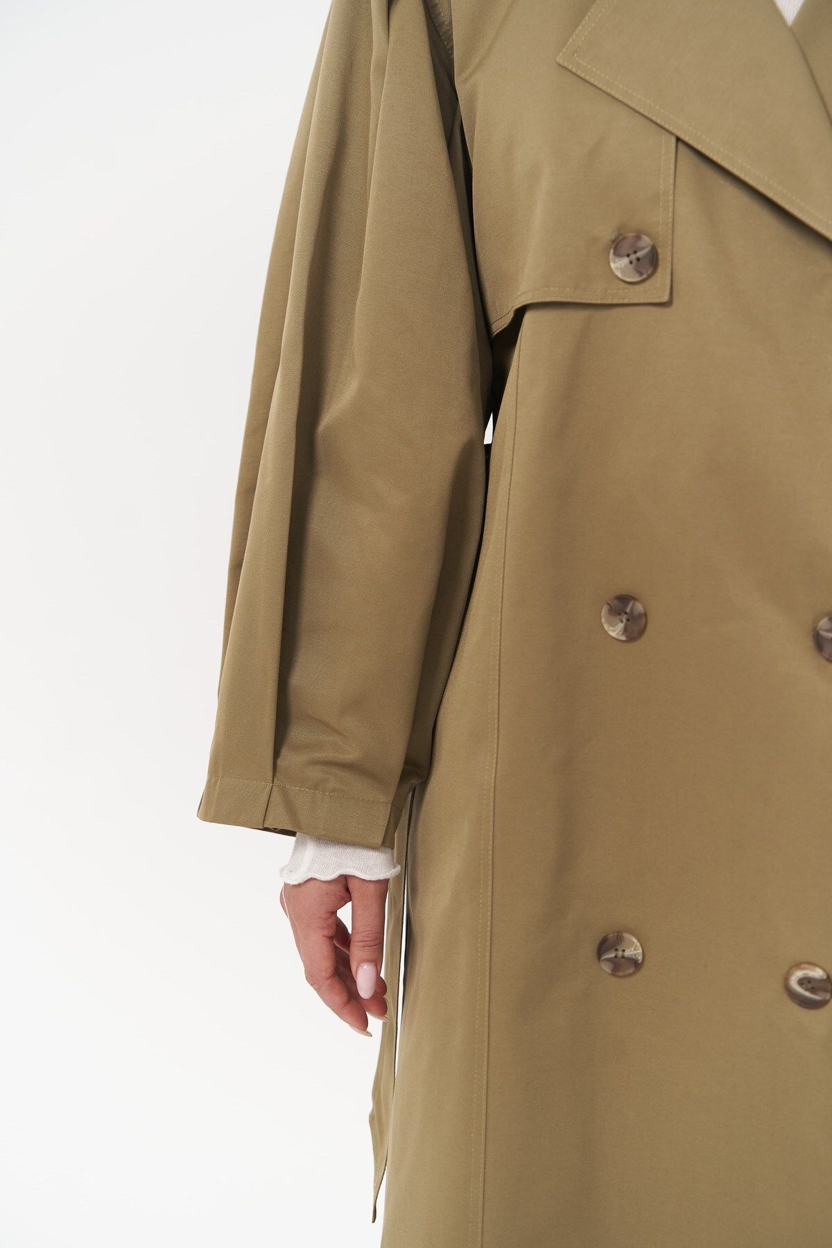 MAİ COLLECTİON-Aubree Khaki Oversize Trench Coat 6