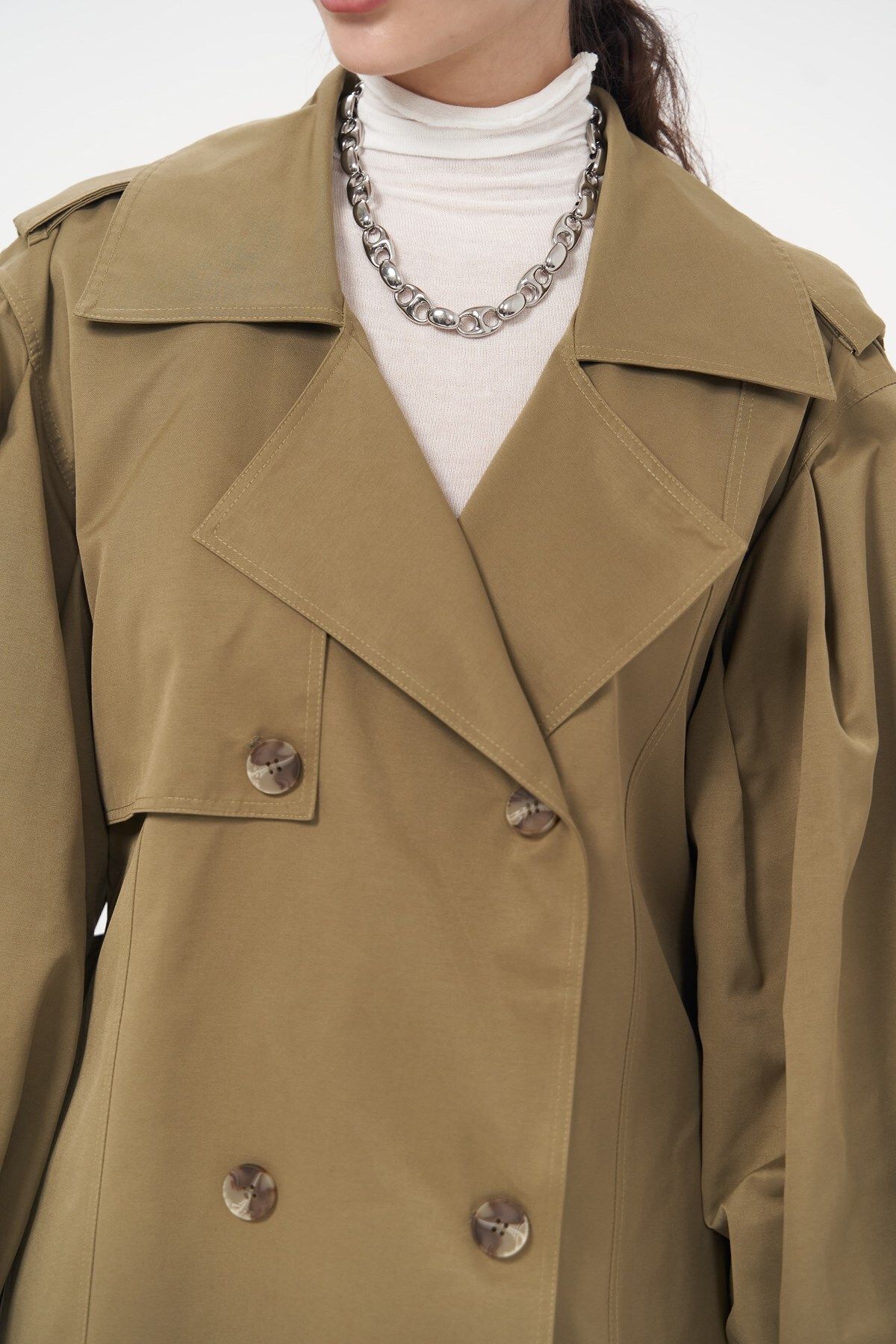 MAİ COLLECTİON-Aubree Khaki Oversize Trench Coat 5