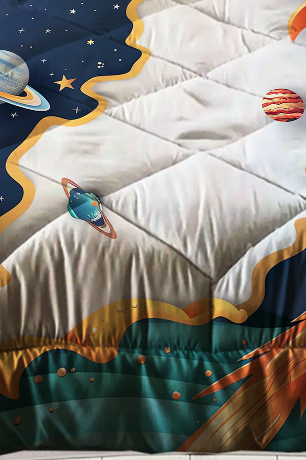 Else Dekor-Spaceship Galaxy Patterned Boy's Single Quilted Quilt Pillow with Case 3