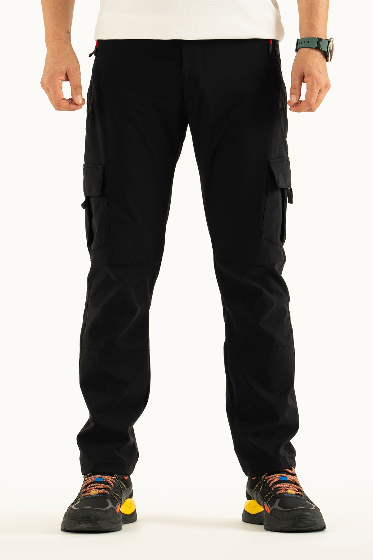 Souris-Men's Black Standard Cut Water Repellent Lycra 5 Pocket Outdoor Cargo Pants 1