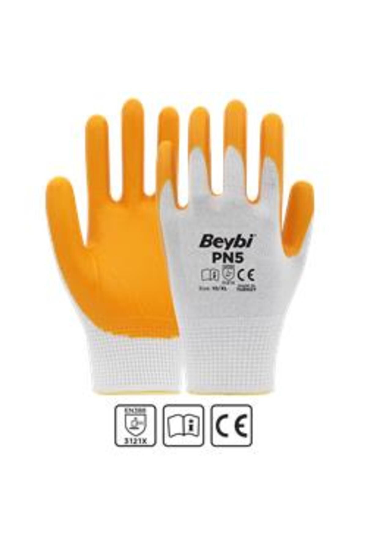 Beybi Nitrile Pmk Pn5 سفید زرد بافتنی پلی استر نیتریل 9 سایز 12 بسته En388 (3121X)