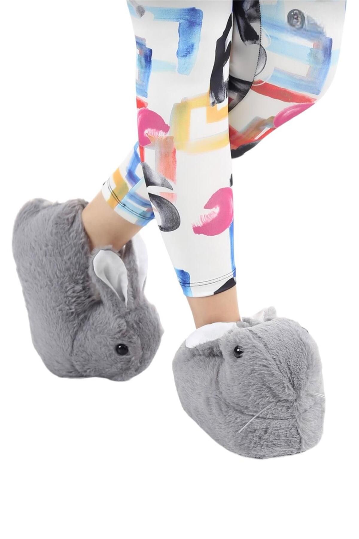 Liger-Plush Rabbit Figured Anti-Slip and Noise-Proof Home Slippers GRAY 4