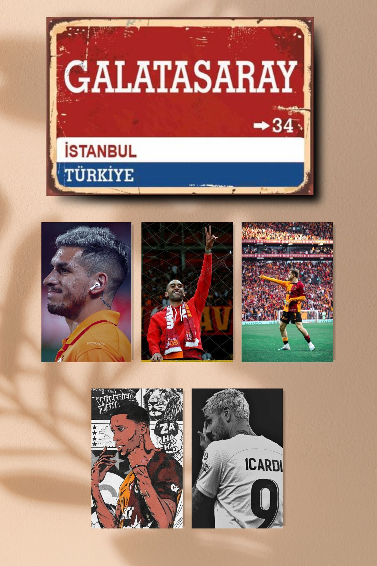 Pi Dekorasyon GalataaSaray 'ın Yıldızları" Ahşap Poster Altılı Set 1(20*30cm) + 5(10*15cm)
