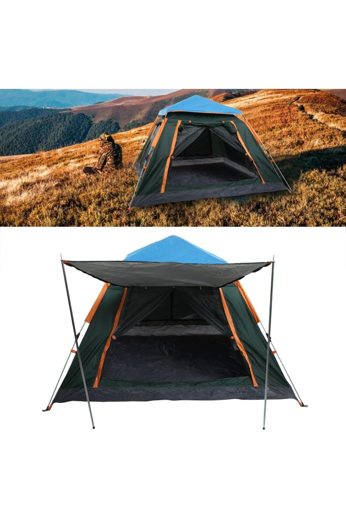 Skygo-Fully Automatic Water and Windproof 4-Person Camping Tent with Canopy Awning 215*215*145 cm 1