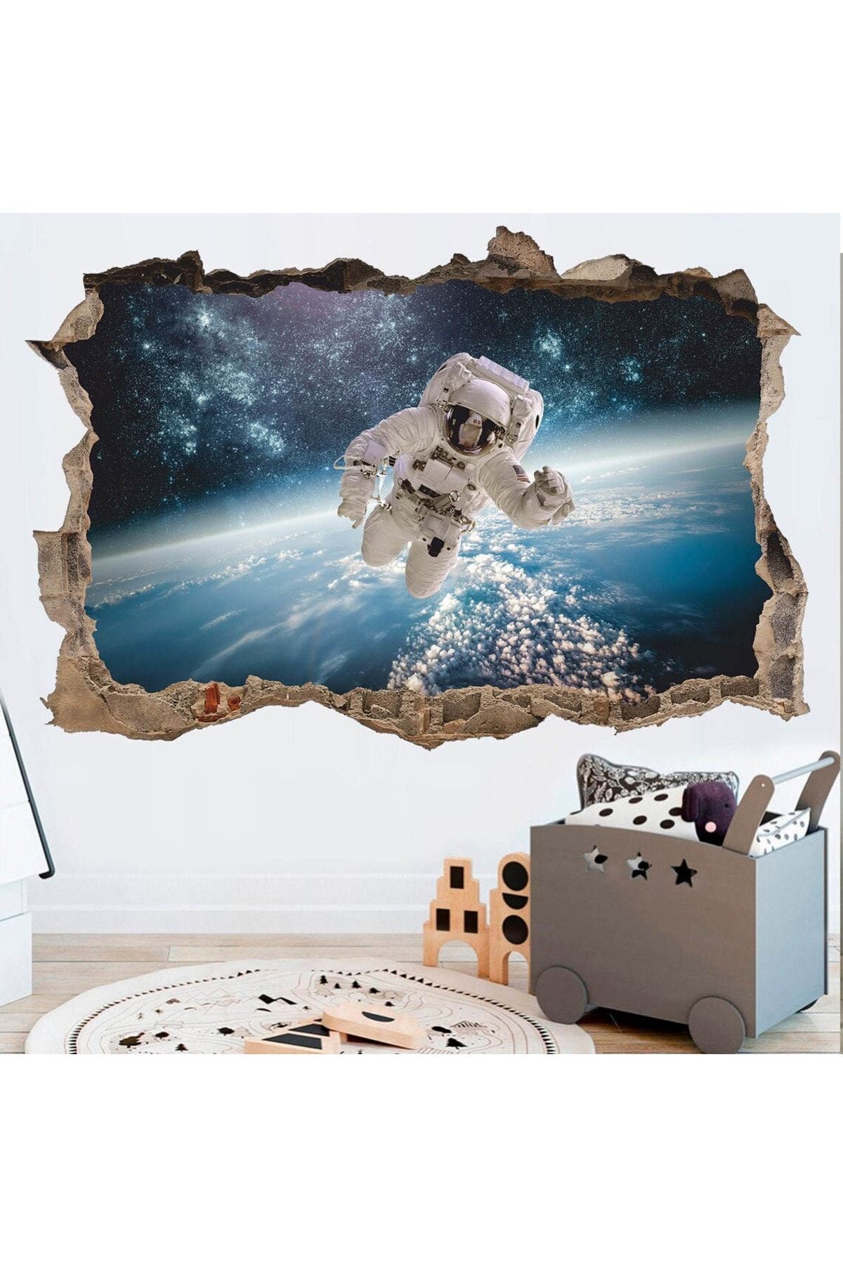 Astronot Full Hd Baskı 3D Modern Duvar Sticker