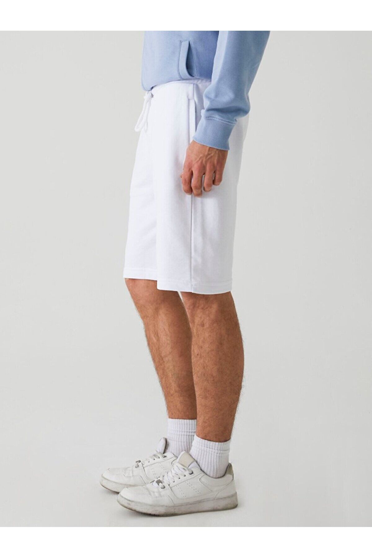 Ltb-Pantaloni scurți albi cu talie elastică și buzunare 4