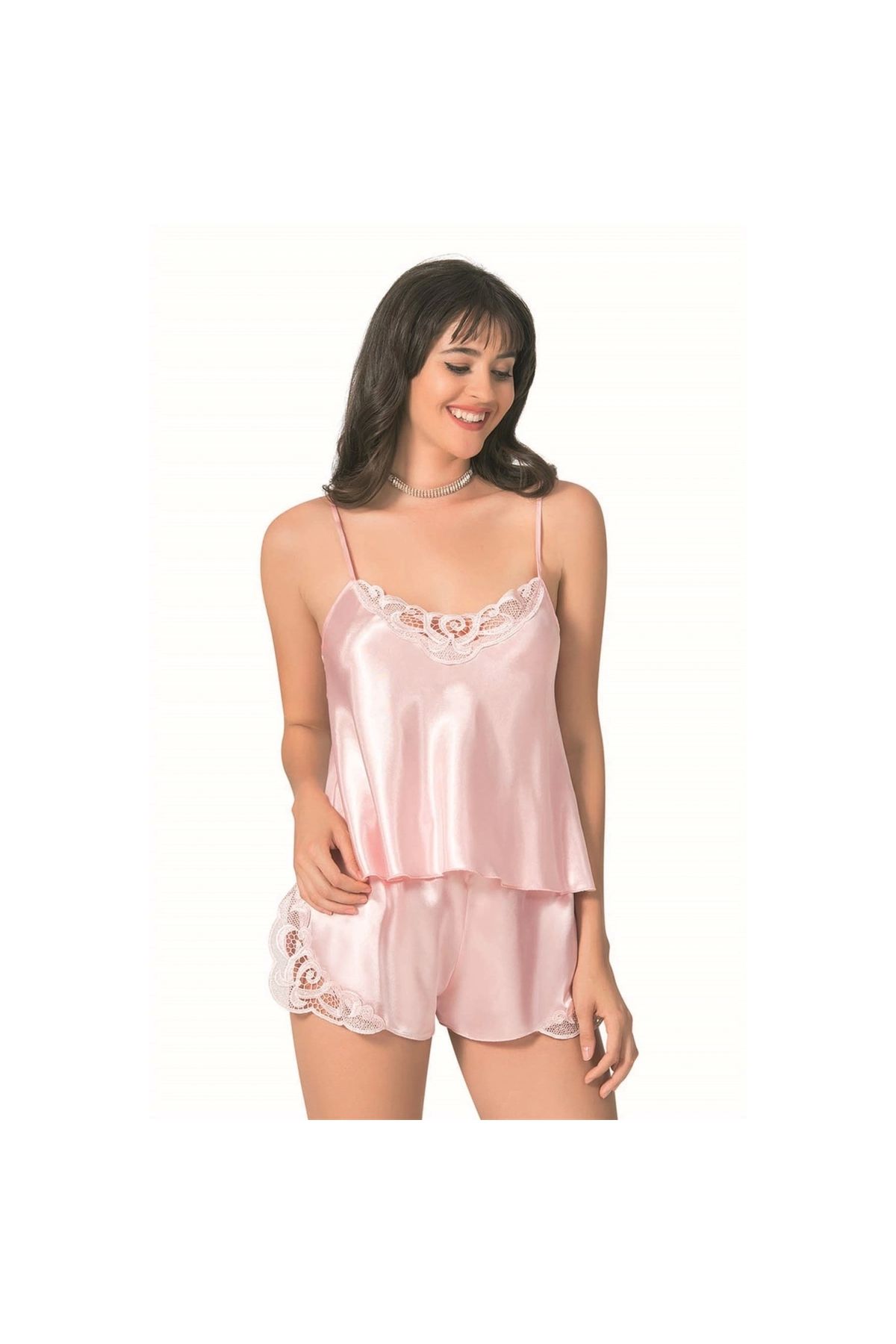 Marsilyan - Somon Saten Babydoll Şort Takımı