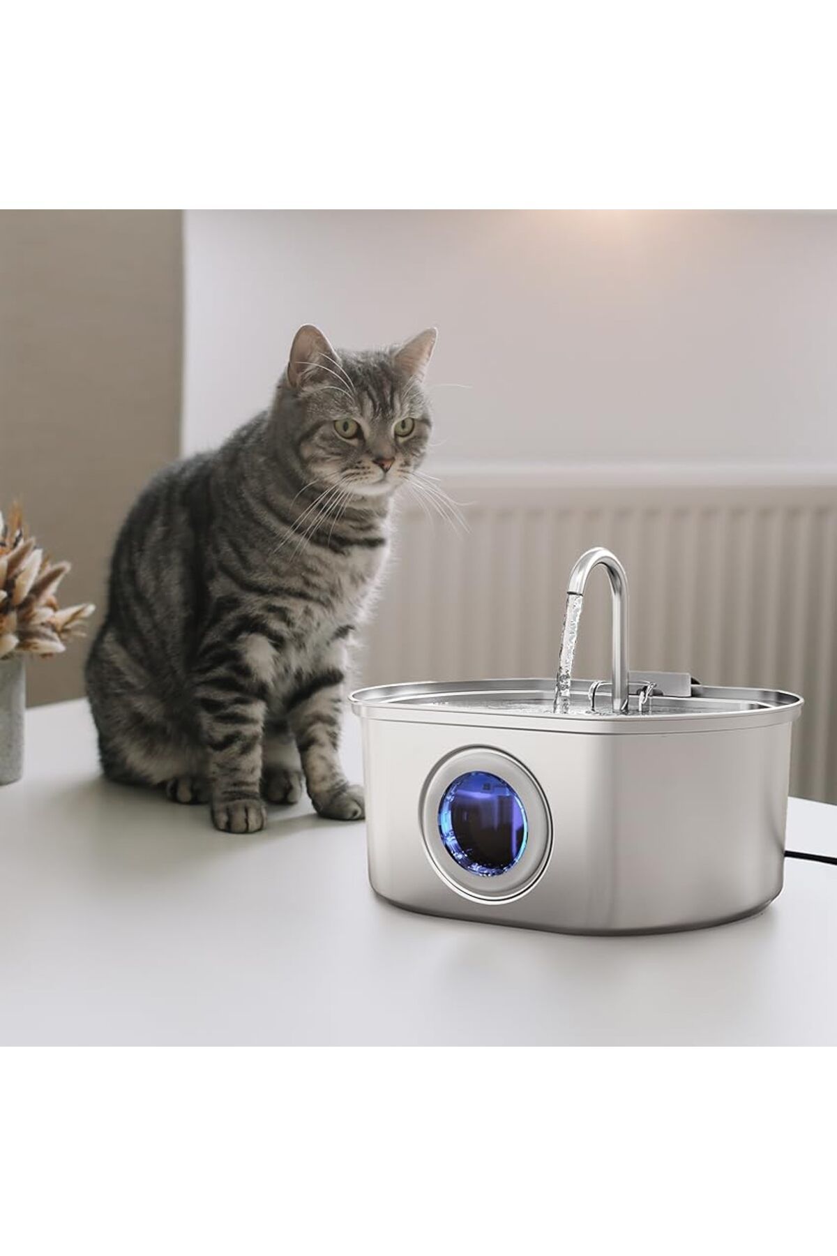 Kamardey-3.2 L Stainless Steel Cat Dog Automatic Water Dispenser - with Water Level Indicator and Sensor 4