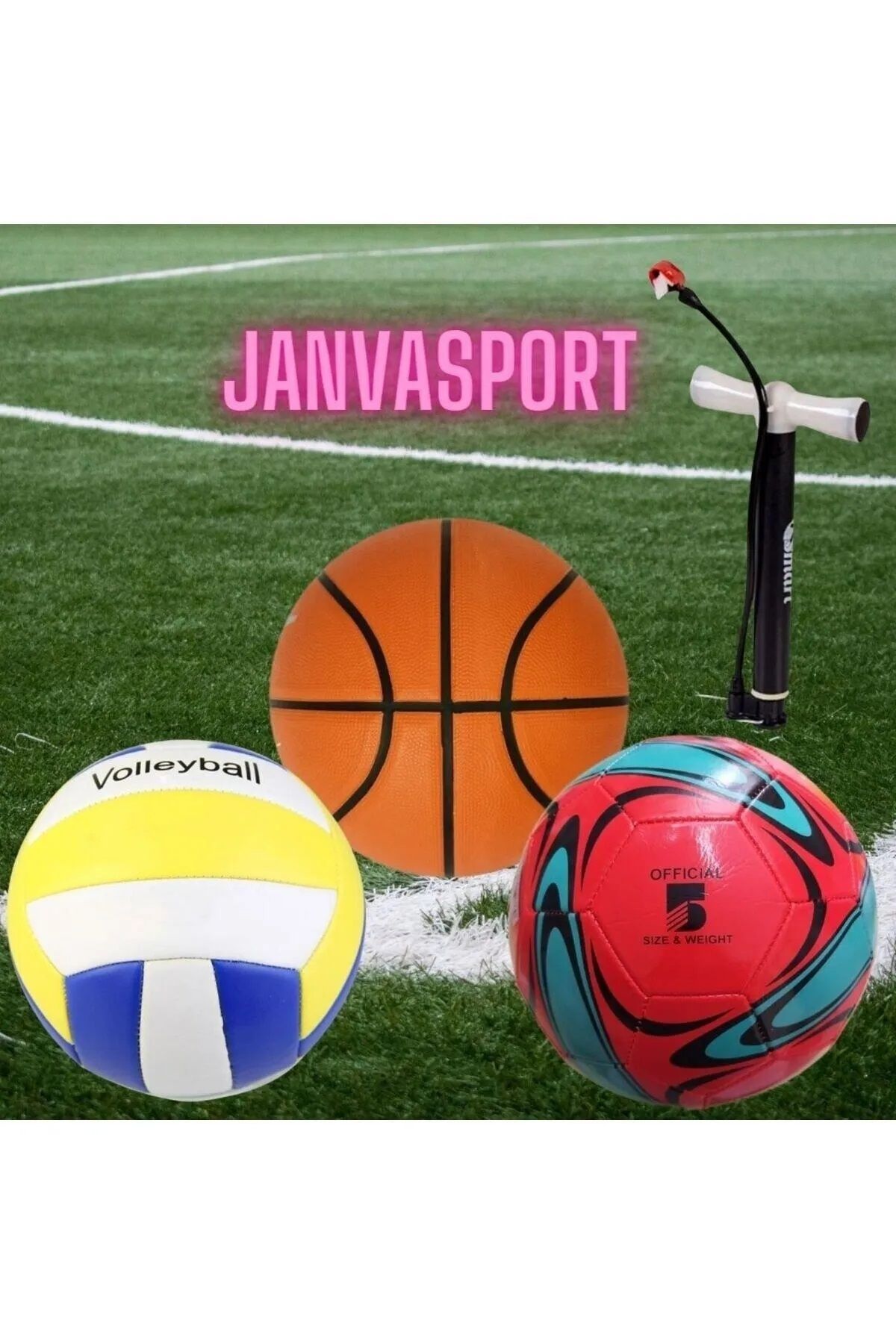 Janva Çocuk Yetişkin Futbol Topu Voleybol Topu Basketbol Topu Seti + Pompa+top Iğnesi