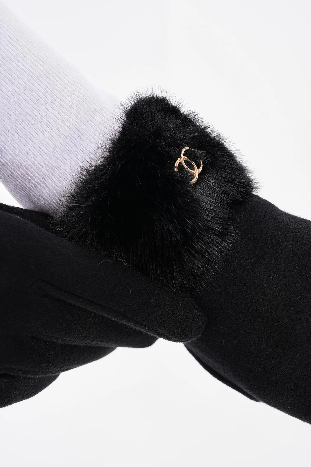 Luminos Butik  Kadın Bileği Kürklü Dokunmatik Siyah Eldiven ELD29 - Görsel 7