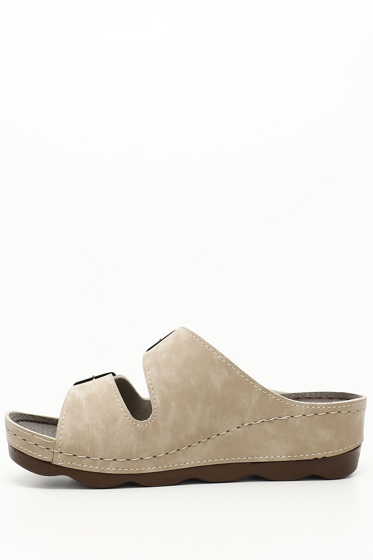 GÖNDERİ(R)-Beige Gön Buckle Wedge Sole Women's Daily Slippers 34054 4