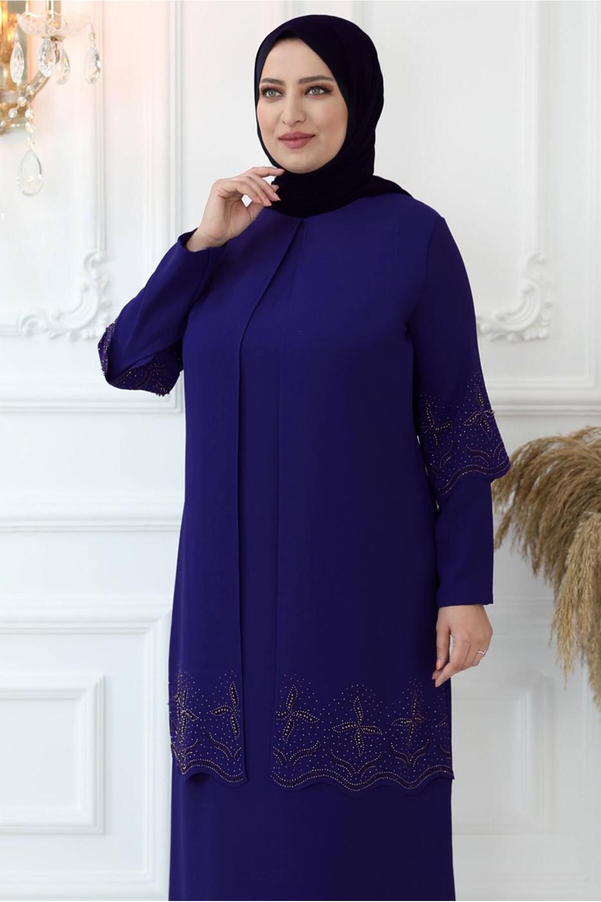 TRENDTESETTÜR-Purple Civert Stone Detailed Women's Evening Dress - T 1621 3