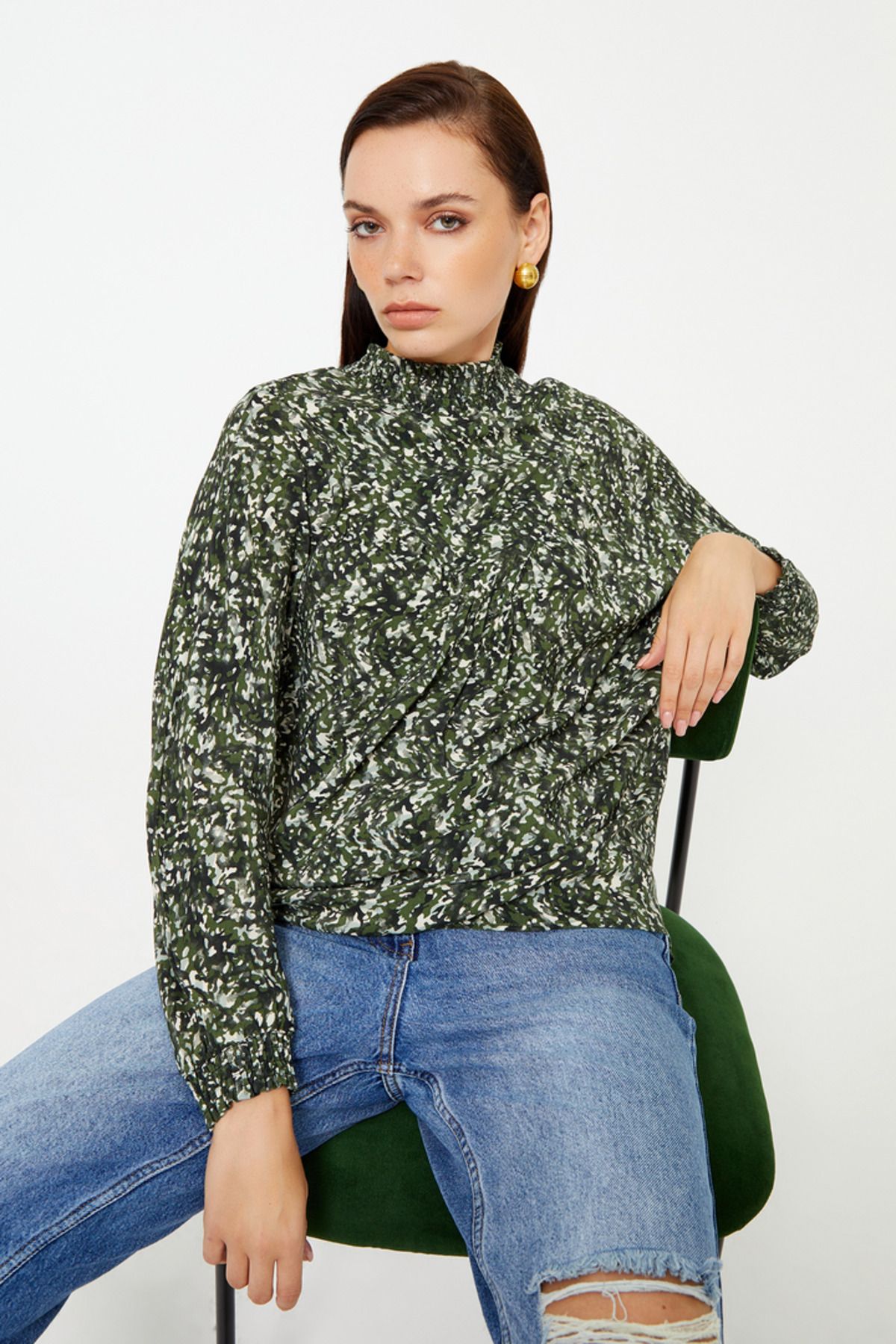 Naramaxx-Wide Cut Blouse with Collar and Sleeve Detail 1