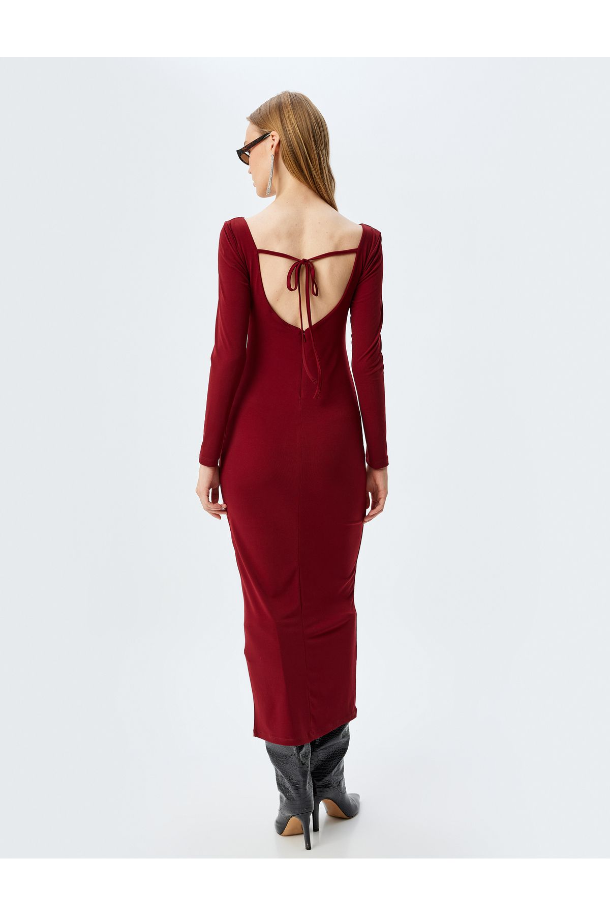 Koton-X Inji - Degaje Collar Midi φόρεμα με μακριά μανίκια και λεπτομέρεια στην πλάτη 4