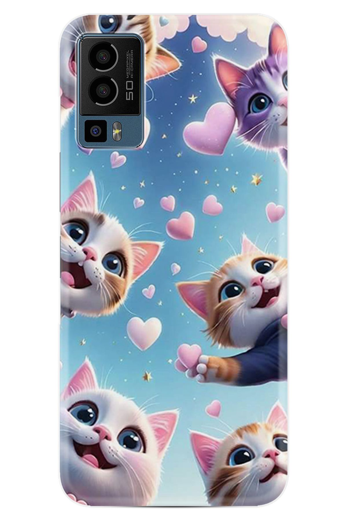 General Mobile 23 Kılıf HD Resim Baskılı Kalp ve Kedi StKd -035