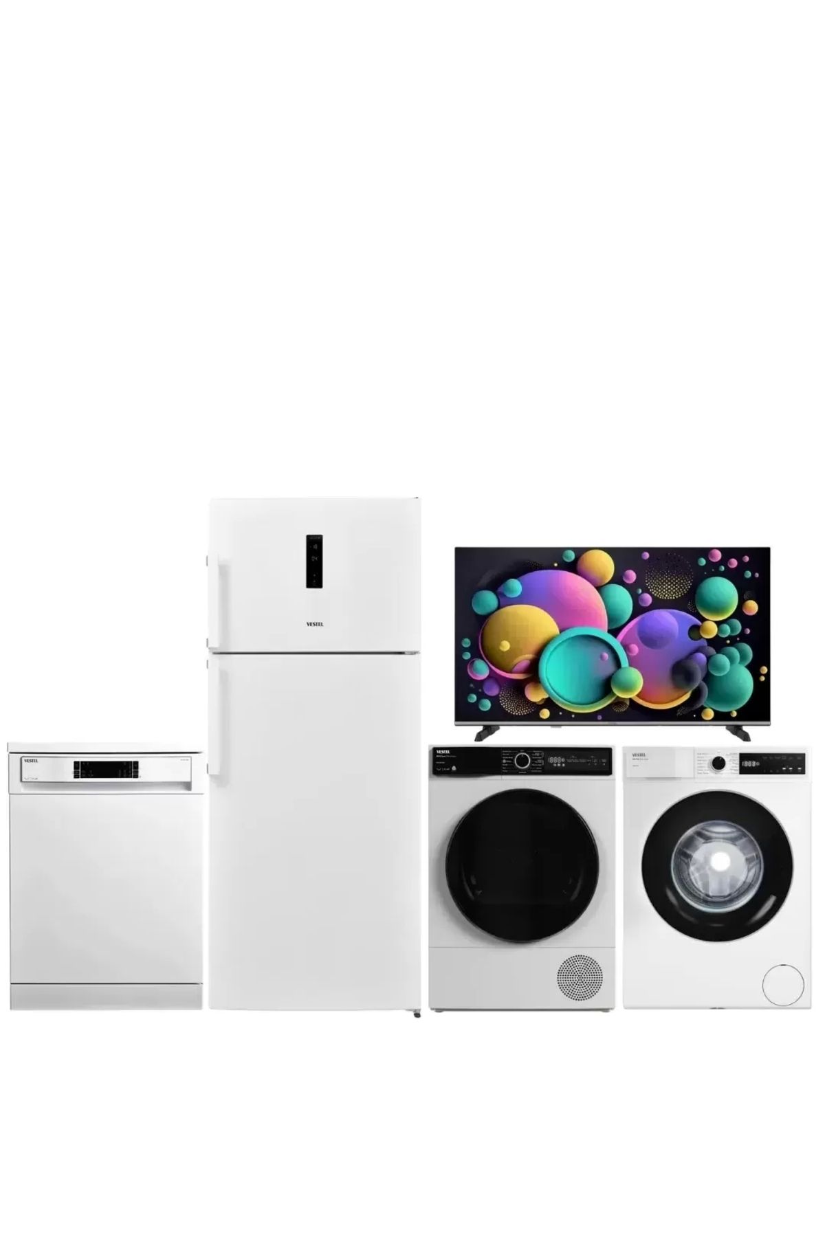 Vestel Fırsat Beyaz Eşya Paketi 4 Prg Blşk 600 Lt Bzd 9 Kg Çamaşır 108 Ekran Tv 9 Kg Kurutma