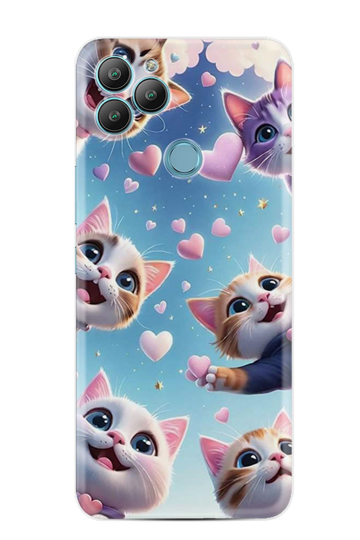 General Mobile GM22 Kılıf HD Resim Baskılı Kalp ve Kedi StKd -035