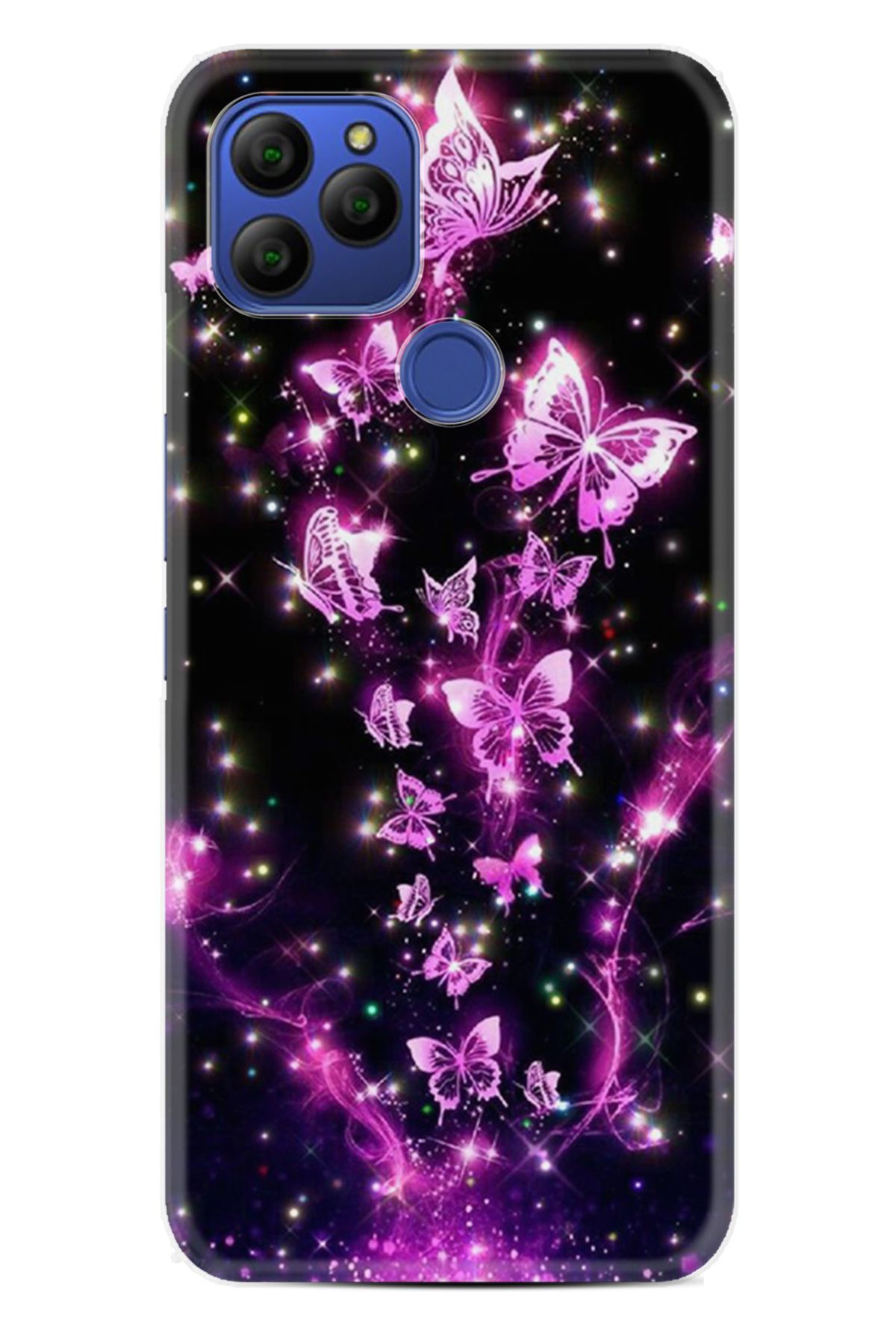 General Mobile GM 21 Kılıf HD Resim Baskılı Pembe Neon Kelebekler StKd -100