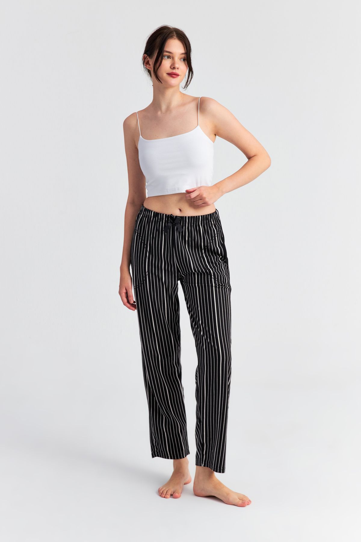 Ecrou-Women's Black Striped Suede Pajama Pants 6