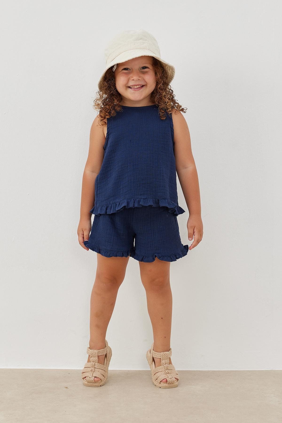 Tics-Navy Blue Muslin Set - Frilly 1