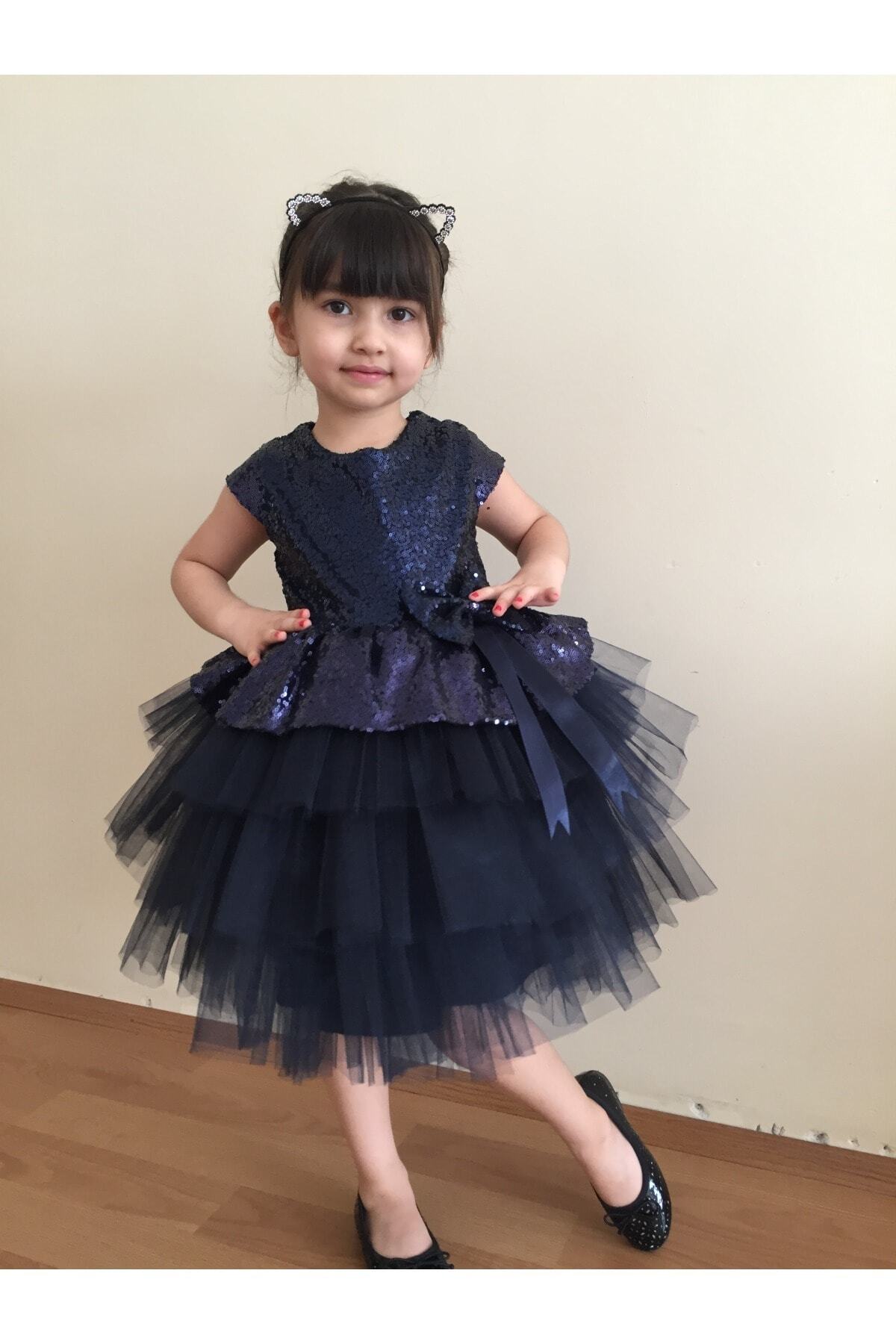 Girls Navy Blue Birthday Special Day Evening Sequin Dress