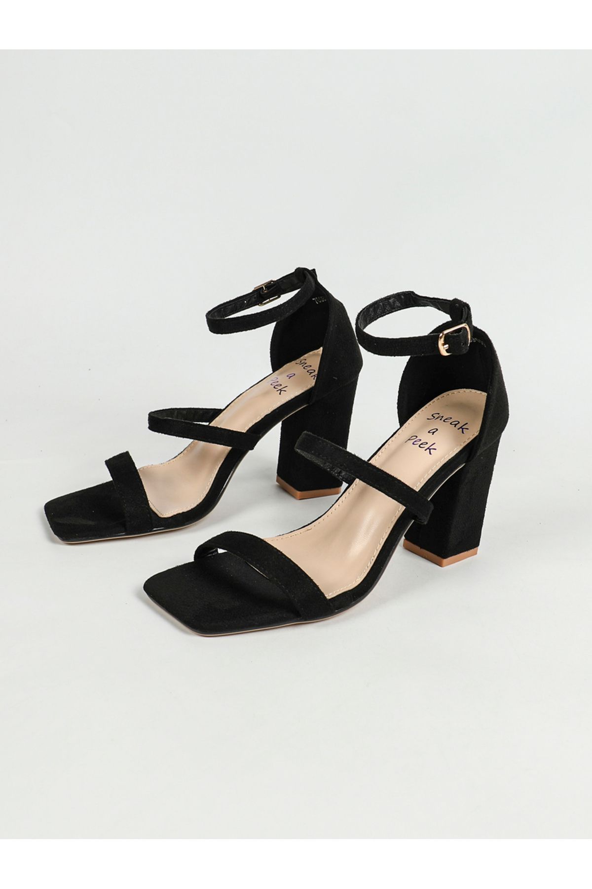 Sneak-a-Peek By Styli-Solid Ankle Strap Block Heel Sandals 7