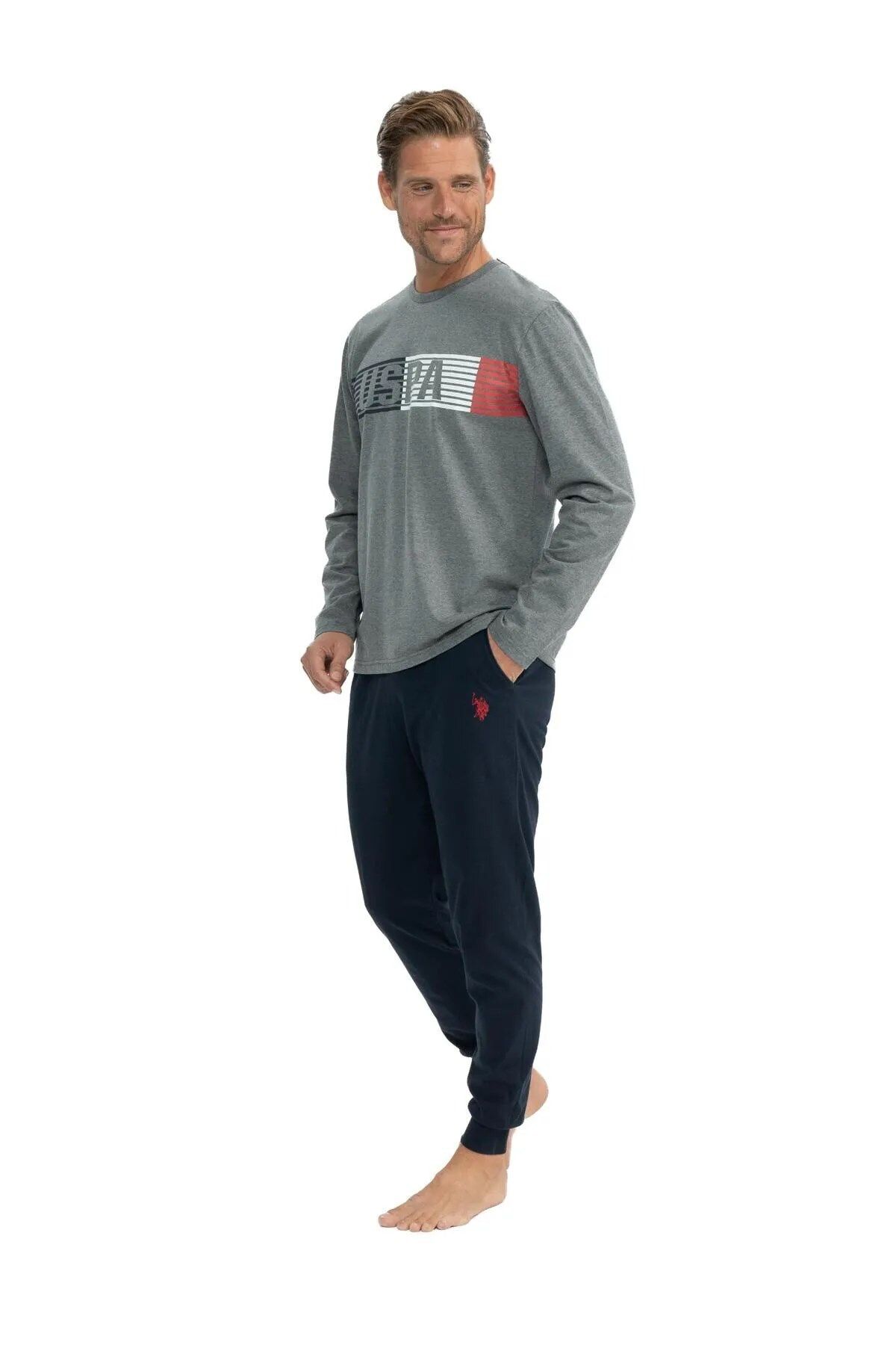 BASE. پولو اسن. ست لباس خواب آستین بلند مردانه یقه گرد نخی شانه دار U.S. Polo Assn.