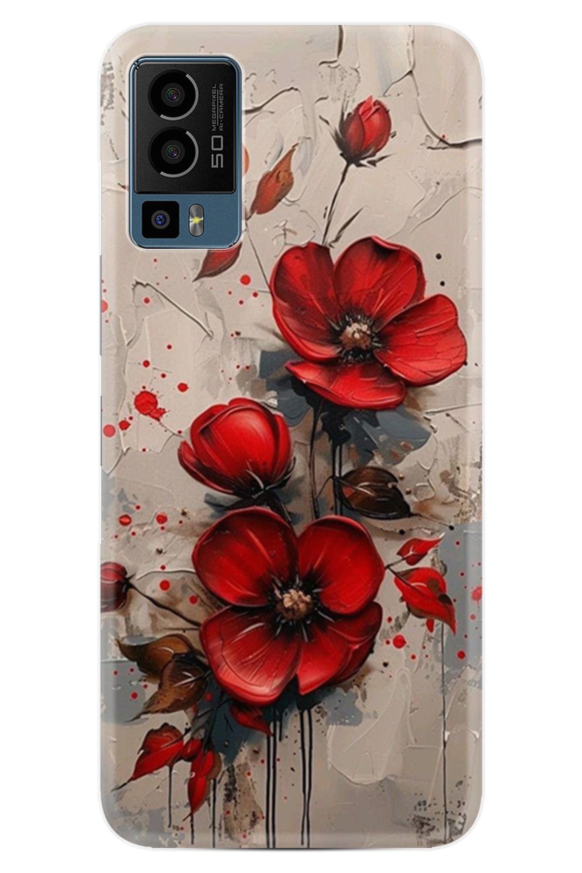 General Mobile 23 Kılıf HD Resim Baskılı Kırmızı Çiçek StKd -098