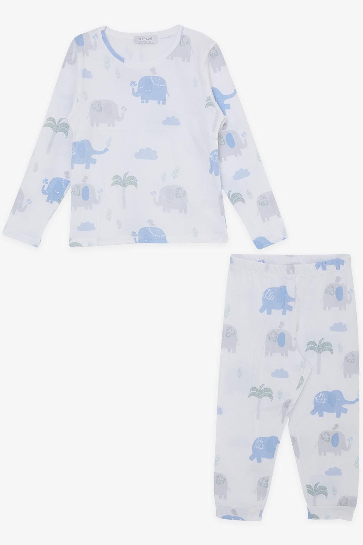 Macawi-1.5-5 Years Old Boy's Pajama Set - Friendship Themed, Elephant Printed, White 1