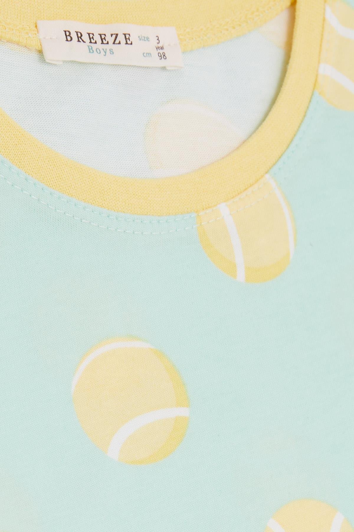 Breeze Girls & Boys Erkek Bebek Şortlu Pijama Takımı Tenis Topu Desenli 9 Ay-3 Yaş, Su Yeşili fotoğrafı 5 (önizleme)