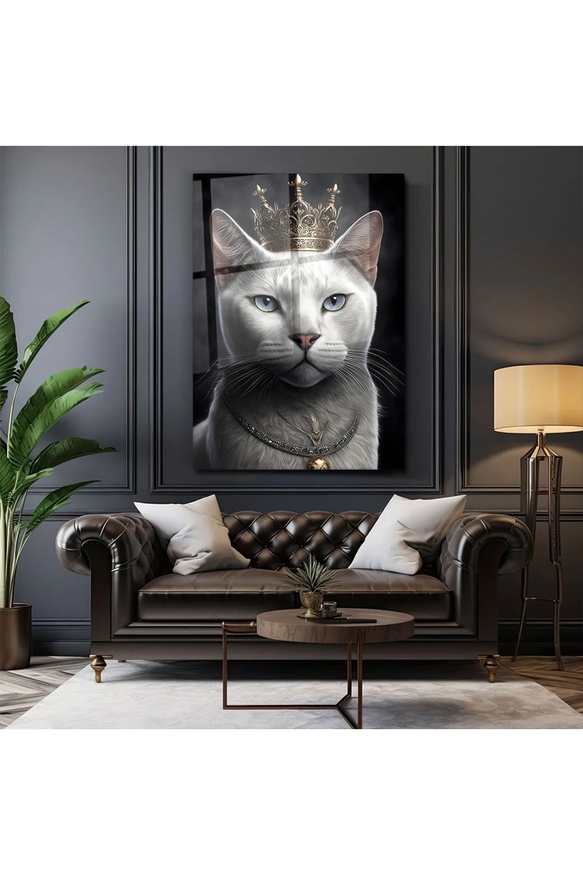 Cam Tablo - Kral Kedi - Duvar Dekorasyonu - Ofis Dekorasyonu - Duvar Tablo - Dk