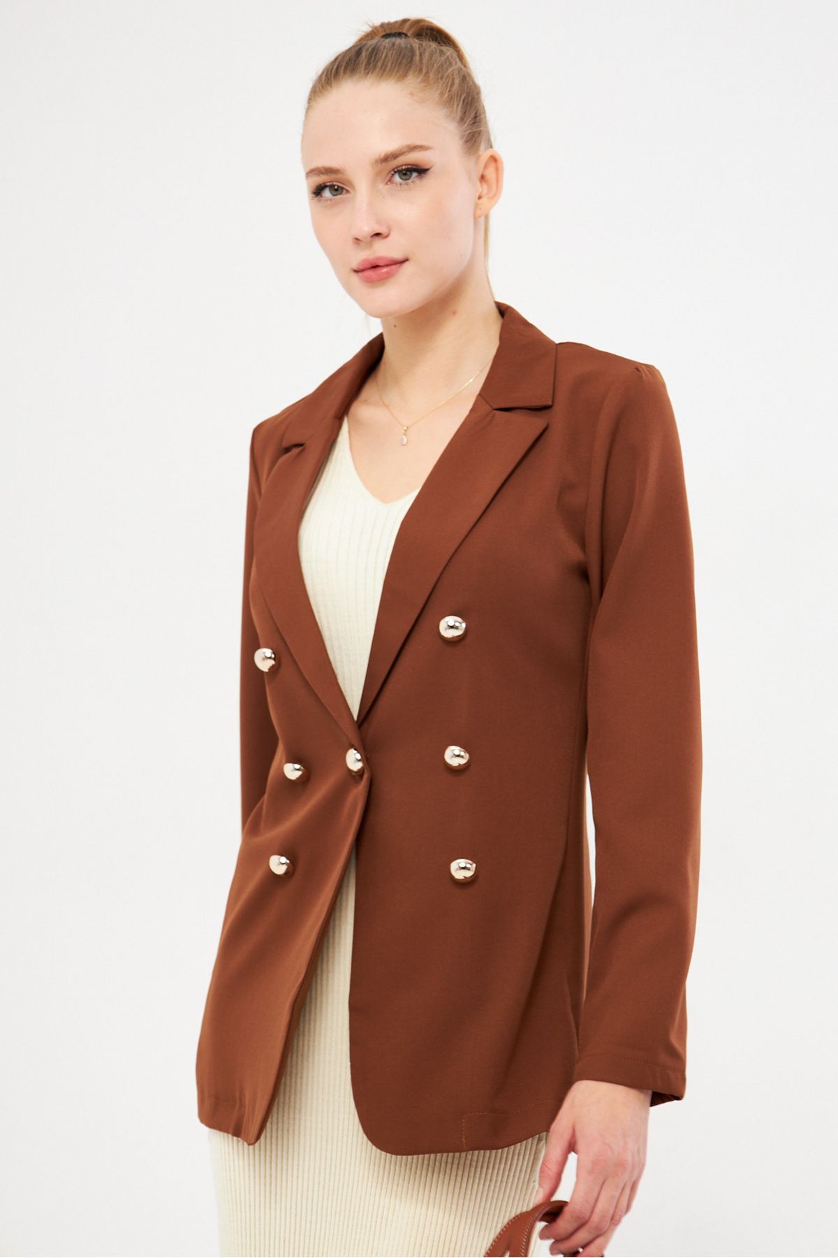 armonika-Women's Brown Buttoned Jacket Arm-20K 001151 1