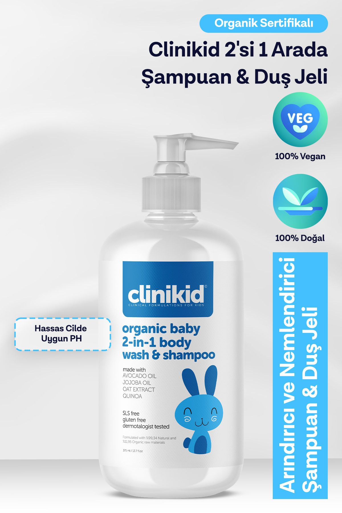 Clinikid Organik Sertifikalı 2'si 1 Arada Şampuan & Duş Jeli