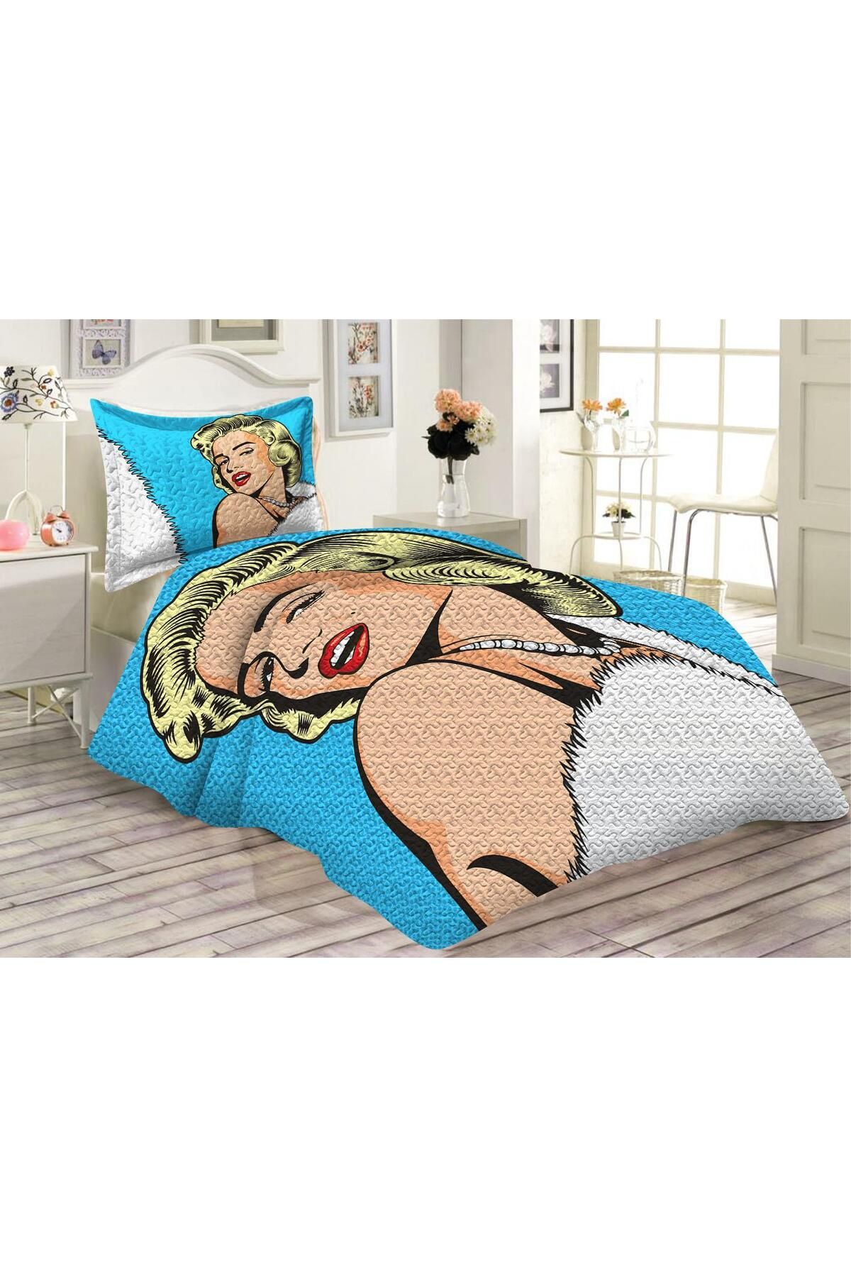 Doruklar Home Collection Set Cuvertură De Pat Din Catifea Căptușită Din Bumbac Matlasat De Calitate Premium Cu Model Modern - One Size
