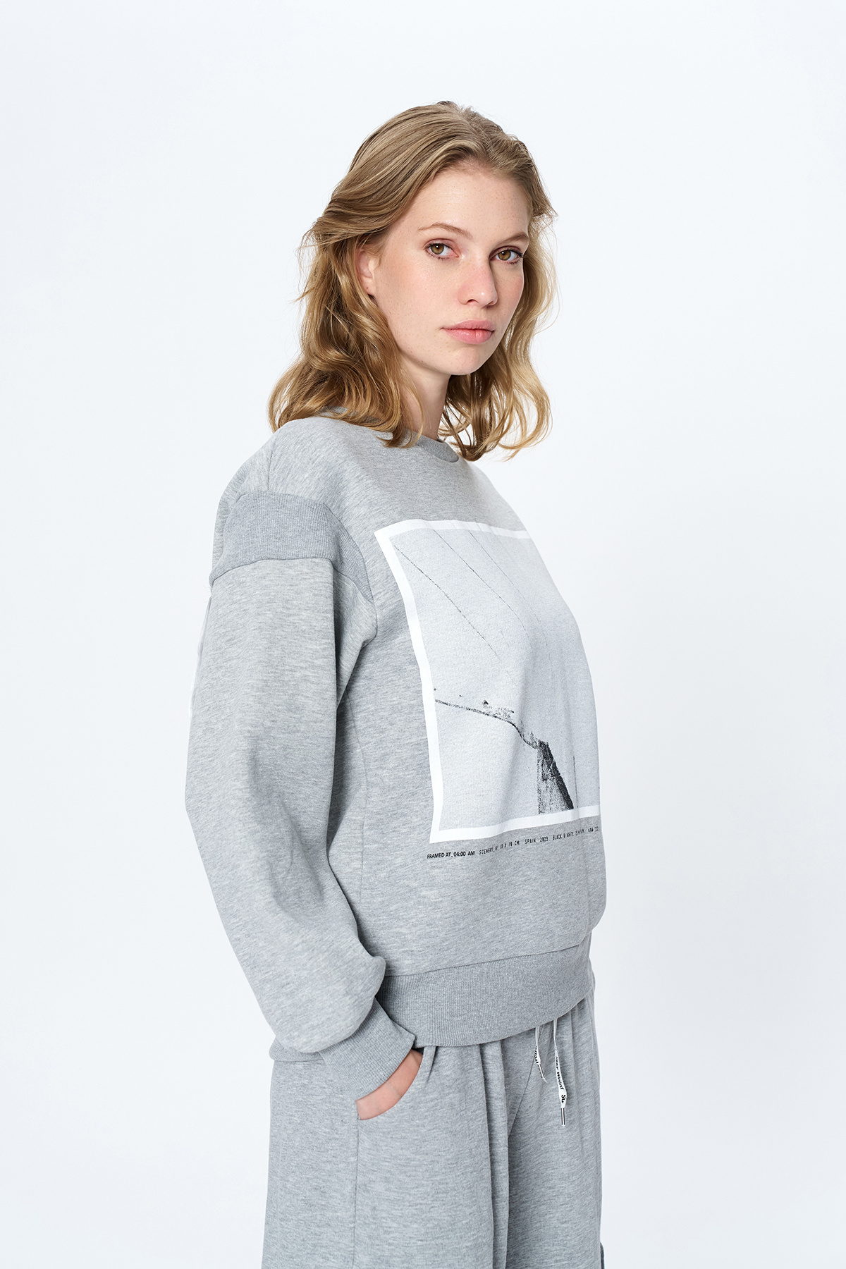 Quzu-Gray Printed Sweatshirt - Back Zip Detail 4
