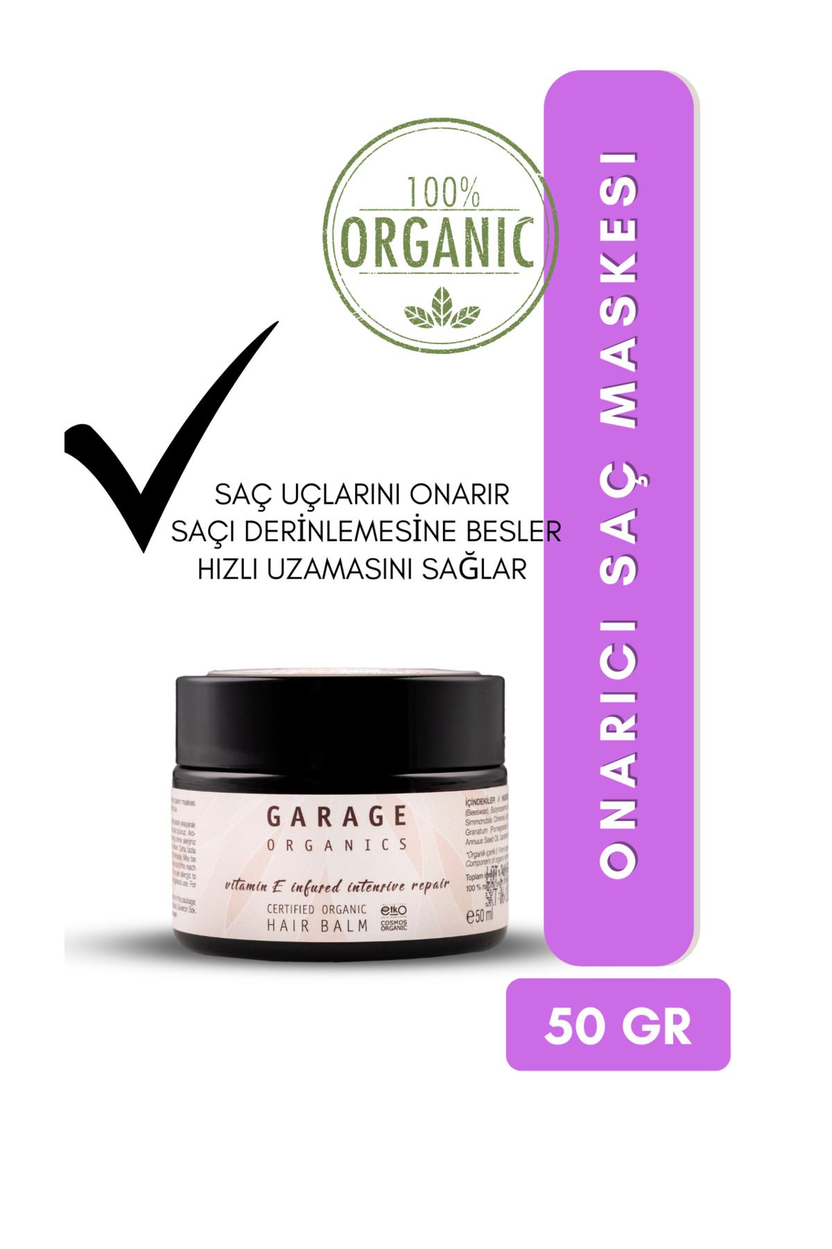 Garage Organics Hair Balm | Organik Saç Bakım Maskesi | Onarıcı & Hızlı Uzamaya Yardımcı