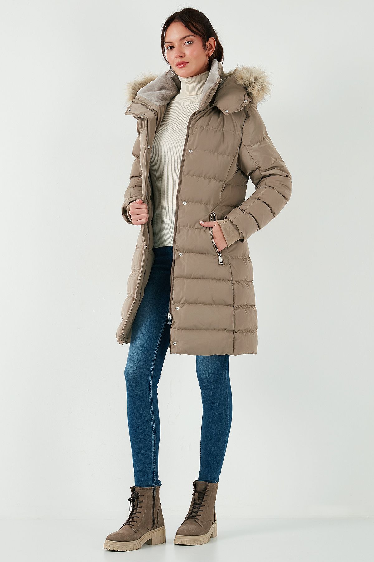 Lela-Puffer Jacket – Regular Fit, Odnímatelná kapuce, Kabát do kapsy na zip 497Emi̇ly 2