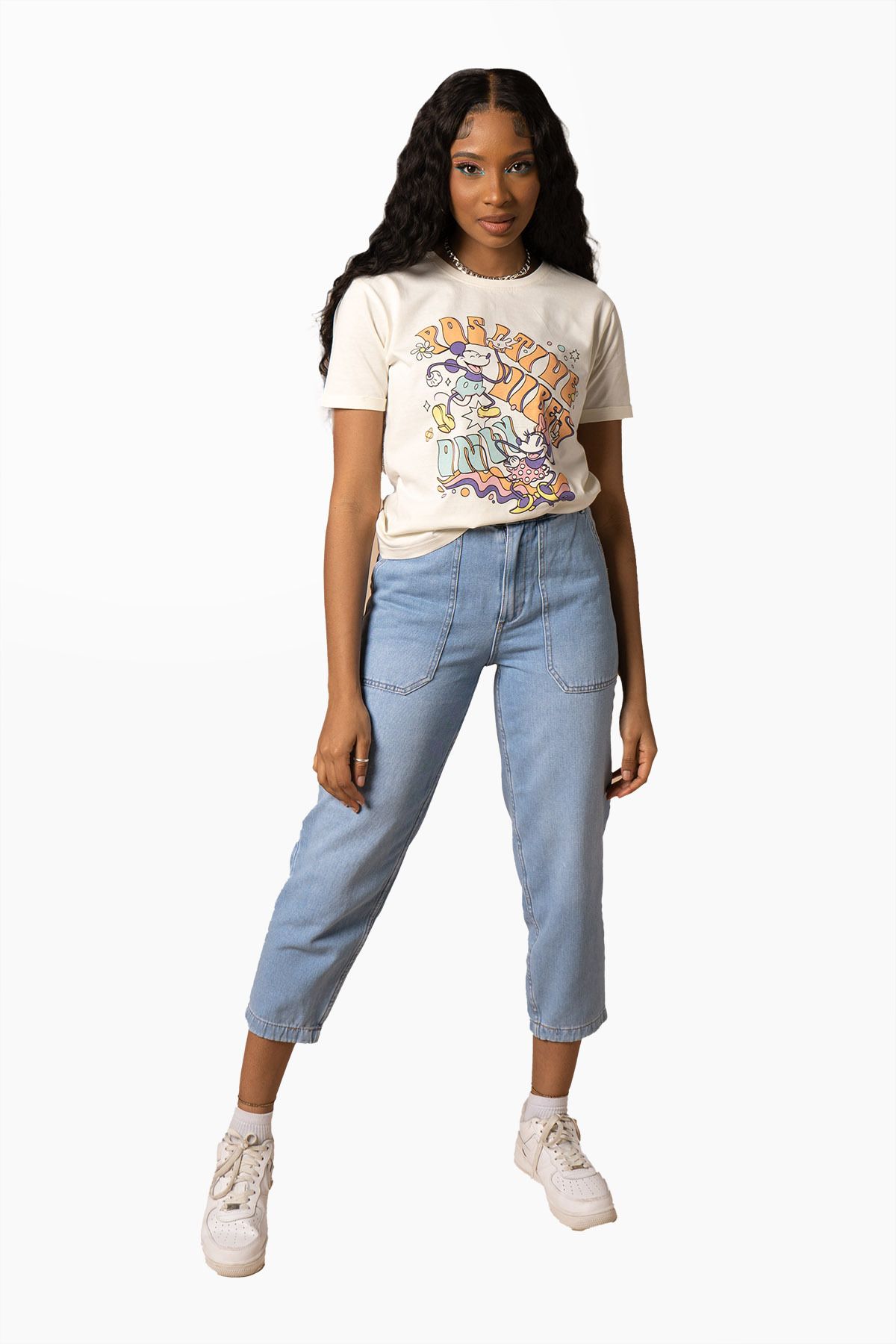 Disney-Mickey and Minnie Positive Vibes Only Print Relaxed Fit T-Shirt 2