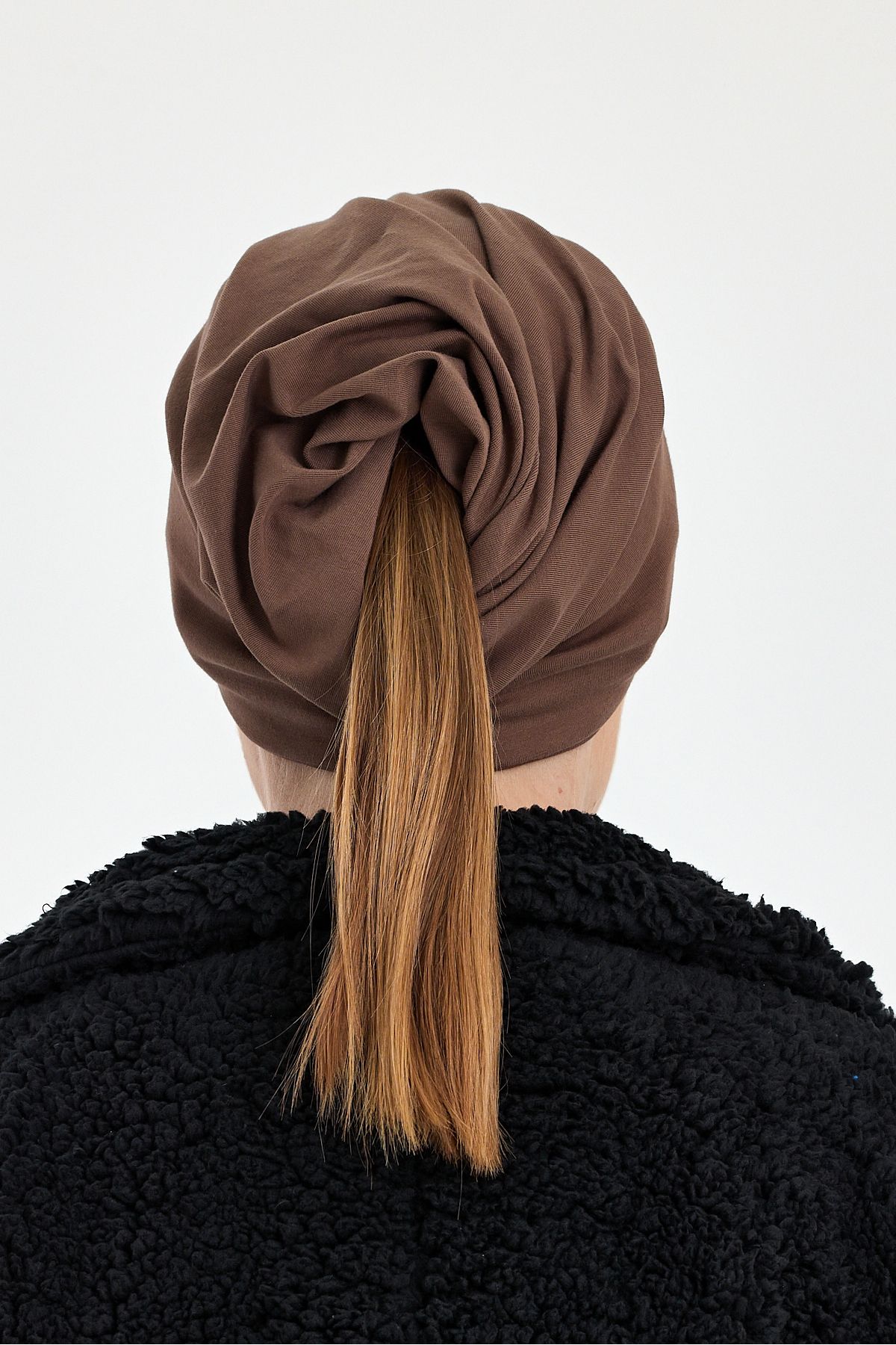 Butikgiz-Brown Openable Back Unique Comfortable Ultra Soft Stretchy Trendy 4 Seasons Combed Cotton Bandana Beanie 2